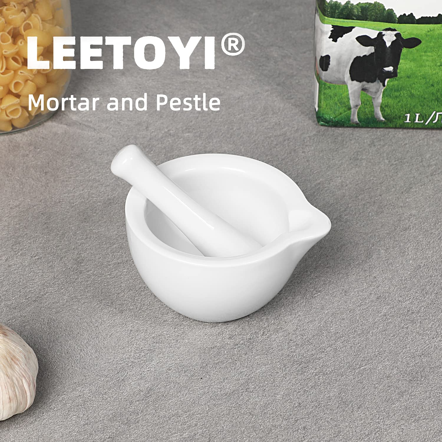LEETOYI Porcelain Mortar and Pestle, Ceramic Herb Grinder Pill Crusher Set (4.2-Inch) image number 4