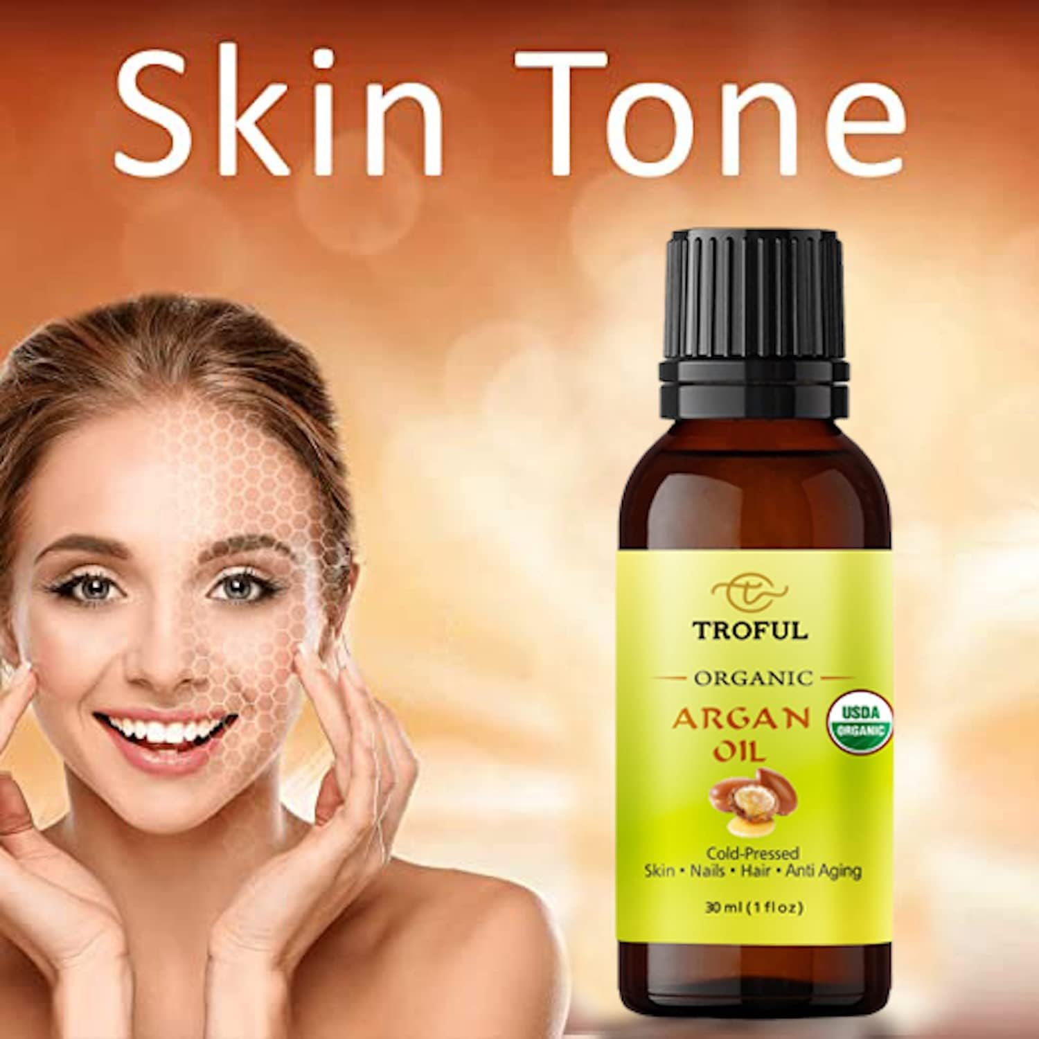 Troful Organic Argan Oil 30 Ml -100% Pure Cold Pressed Moroccan Organic Argan Oil for Hair Growth, Face, Body,Nails,Treatment for Damaged Hair and Dry Skin image number 3