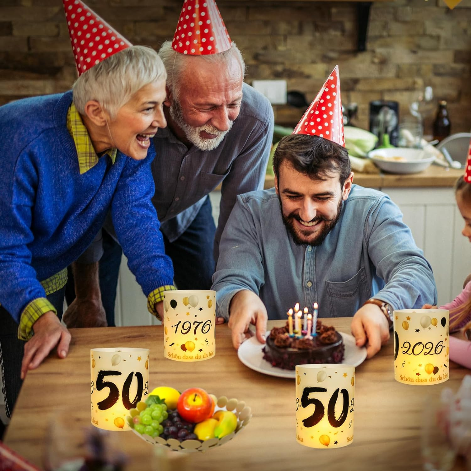 12 Lantern Table Decoration 50Th Birthday, Seutgjie 50Th Birthday Wedding Anniversary Decoration Man Woman 1976-2026 Black Gold for Tea Lights or Candles image number 4