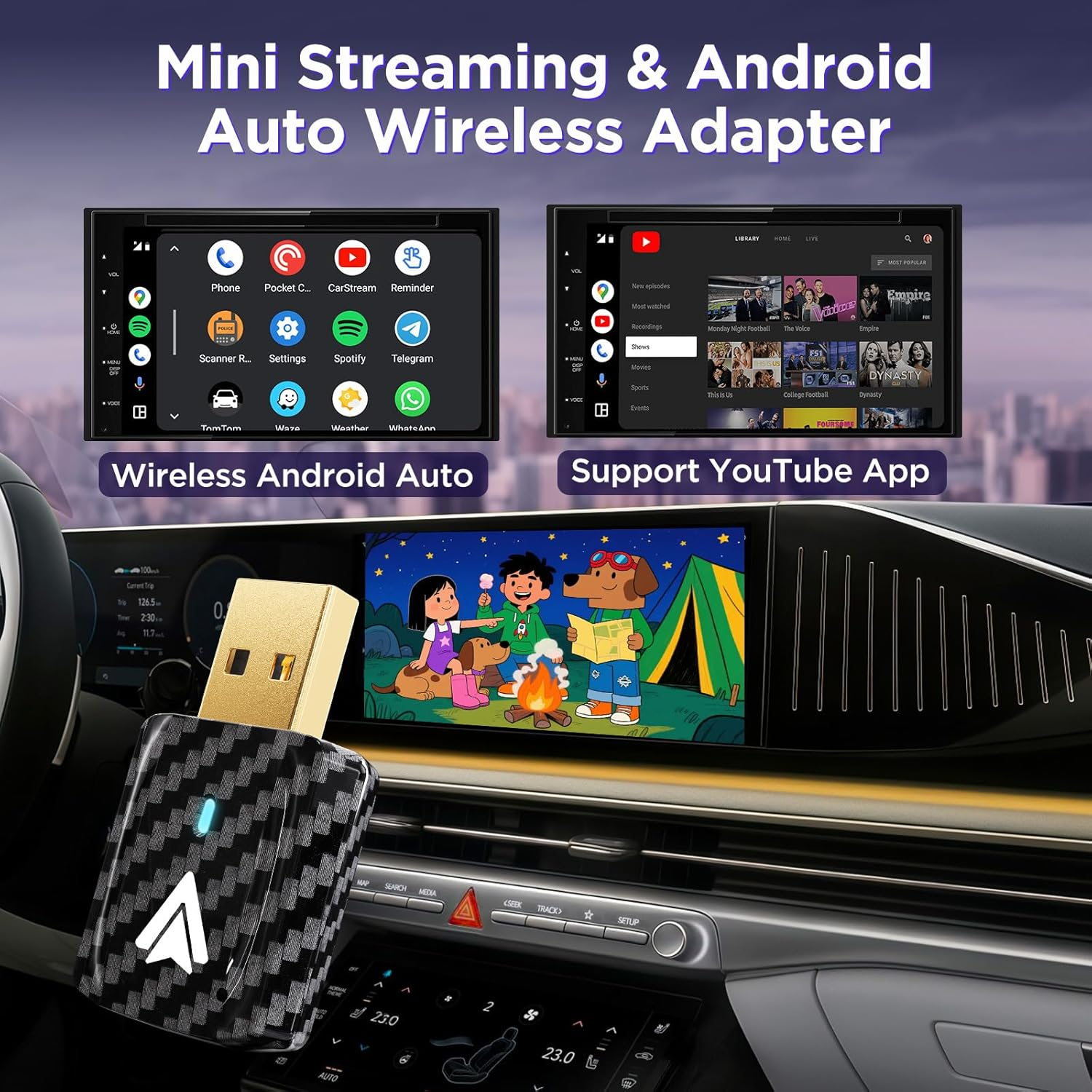 MSXTTLY Mini Android Auto Wireless Adapter Support Youtube, for Car USB Small Dongle Plug & Play, for Car Models 2017 above with Wired Androidauto, Only for Android Phones Version 11 Above, Deep Black image number 6