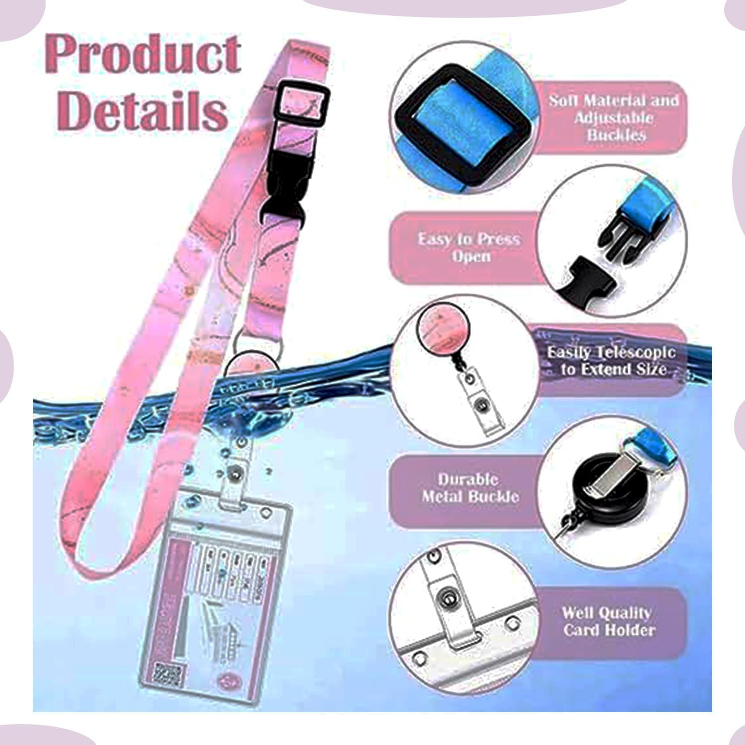 4 Pack Cruise Lanyards, Retractable Cruise Lanyard with Waterproof ID Badge Reel Holder with Removable Clasp for Cruise Key Cards image number 5