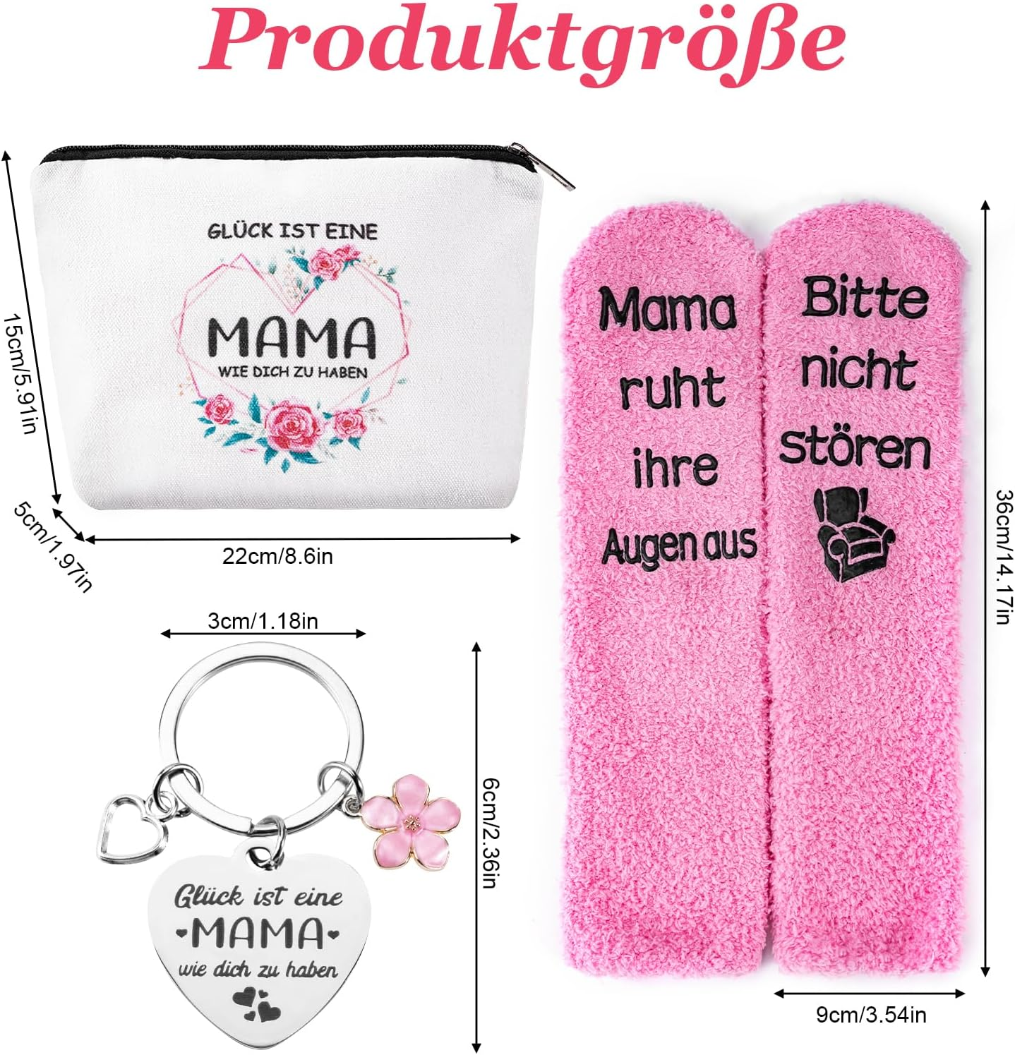 SREBIWO Gifts for Mum Socks Including Cosmetic Bag for Women Socks and Keyring, Mother Pink, One Size image number 4