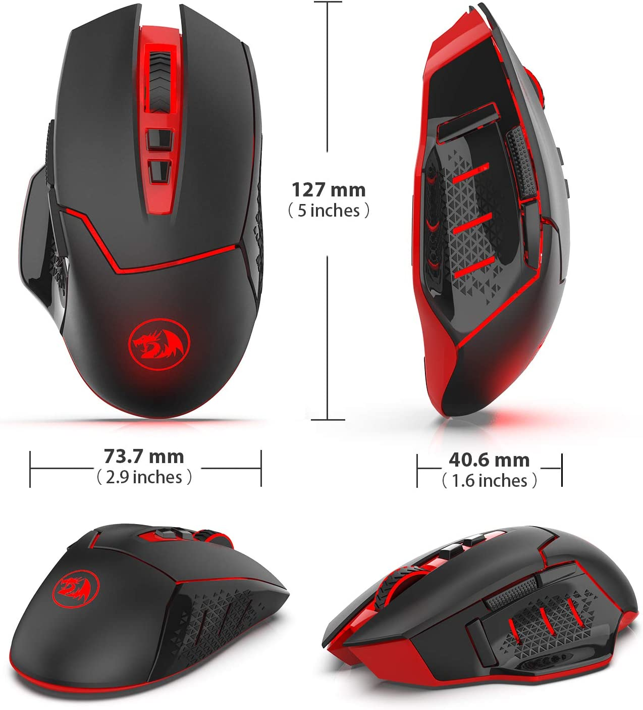 Redragon M690-1 Wireless Gaming Mouse with DPI Shifting, 2 Side Buttons, 2400 DPI, Ergonomic Design, 8 Buttons-Black image number 5