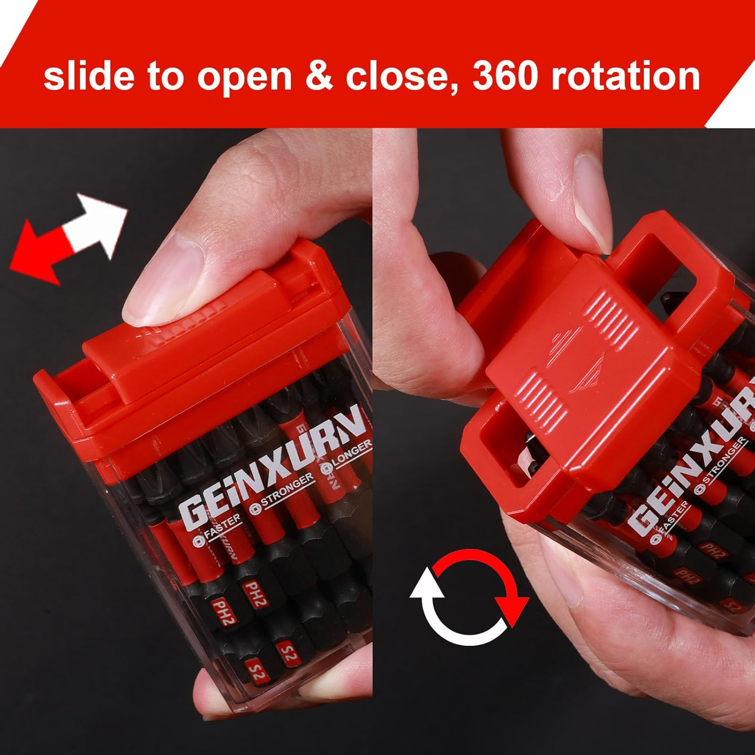 Geinxurn 90 Pieces Impact Screwdriver Bits Set with Colorful Boxes, 2" Magnetic (PH2,PZ2,SQ2,T10,T15,T20,T25,T30) S2 Steel Multi Driver Bits image number 1