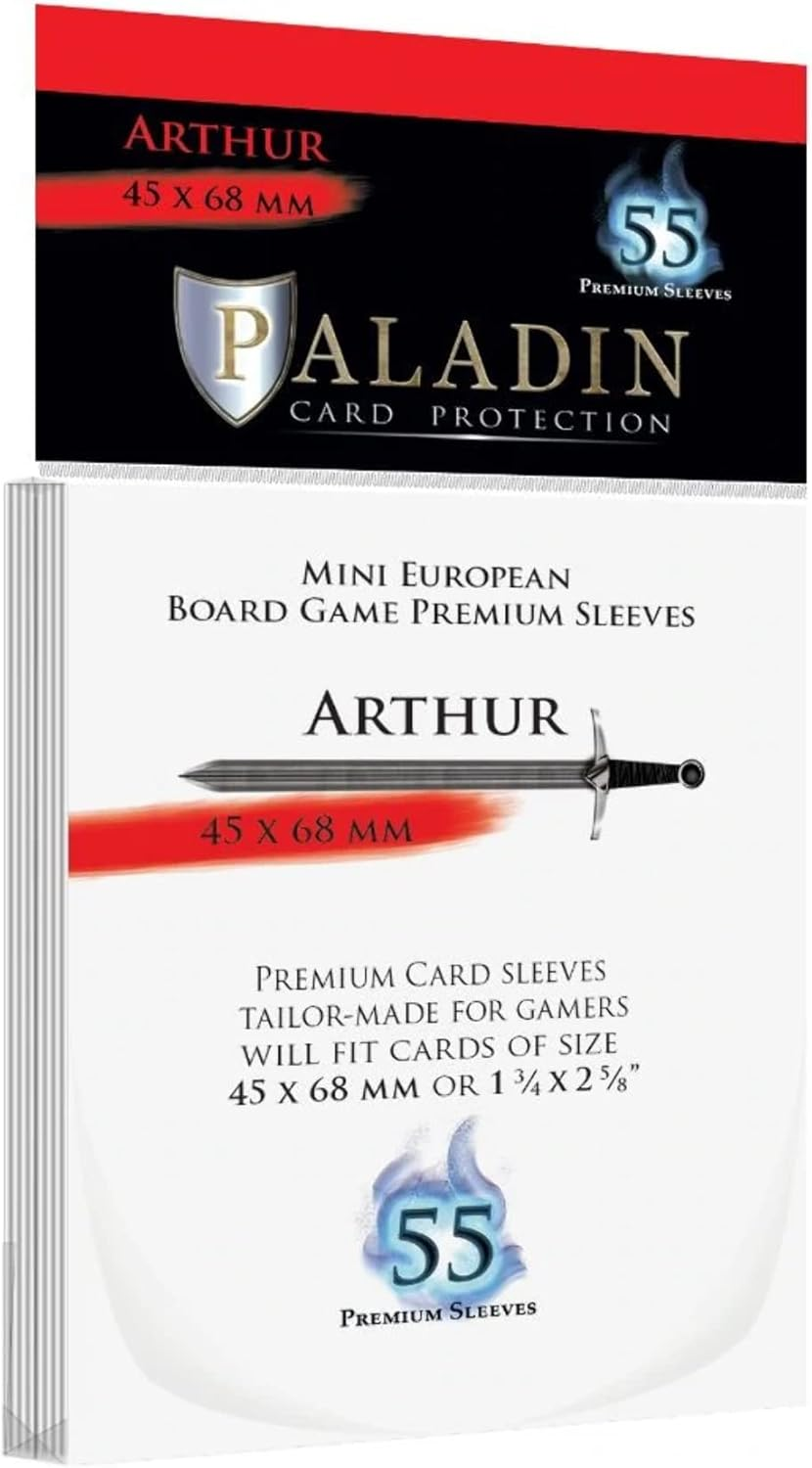Paladin Arthur Board Game Sleeves, 45 Mm X 68 Mm, Clear (55 Pieces)