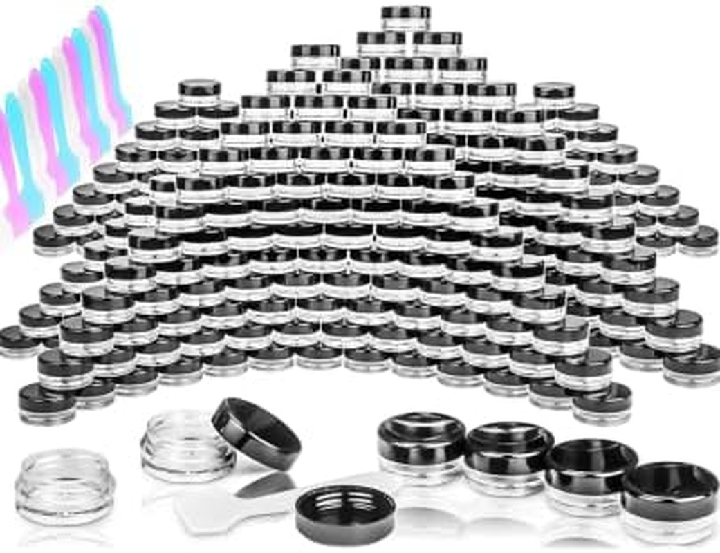 LH 100 Pcs 3G Empty Plastic Containers with Lids,Tiny Makeup Sample Containers Small Pot Jars Clear round Cosmetic Jars with 20 Pcs Mini Spatulas for Liquid Sample Powder Creams (Black Lid) image number 4