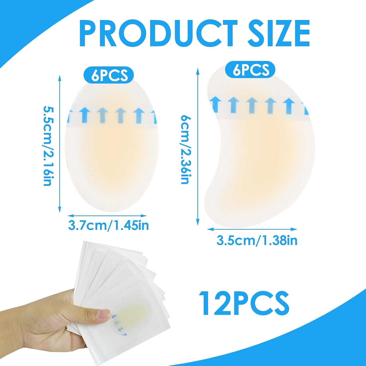 12 Pcs Feet Blister Plasters, Invisible Waterproof Blister Pads for Heel Toes Foot Protect, Hydrocolloid Blister Bandages for Active People Athletes Running Hiking Dancing Daily Wear (2 Styles) image number 1