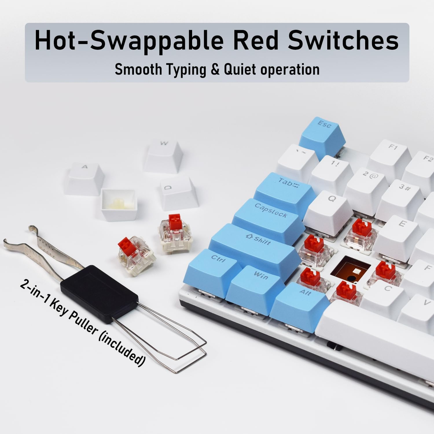 MACHNIVO K51 104 Keys Wired PC Gaming Keyboard, Full Size Mechanical Keyboard with Hot Swappable, RGB Backlight, Aluminum Frame, QWERTY Compatible with Windows and Mac (Red Switch, Blue & White)