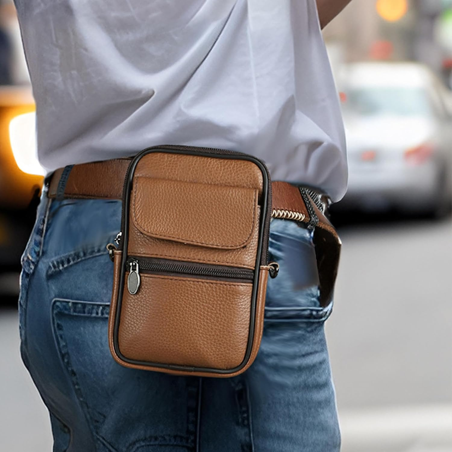 Mens Shoulder Bags,Travel Shoulders Bag Messenger Bag Vintage Genuine Leather Mans Change Purse with Zipper Pocket Waterproof Crossbody Handbag Satchel Sling Pack for Leisure,Festivals and Travel