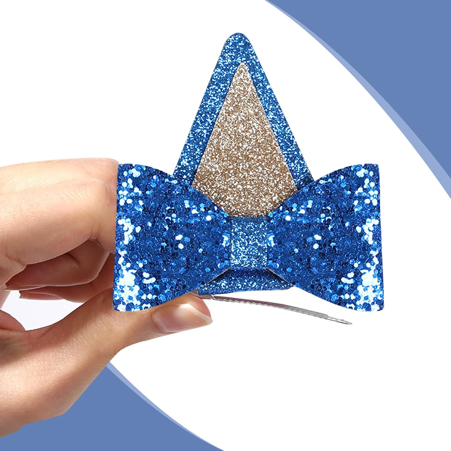 IKUHRMO Blue Ears Hair Clips, 1 Pair Glitter Hair Barrettes for Toddler Girls Birthday Decorations Halloween Costume Cosplay Accessories Party Supplies (Blue) image number 2
