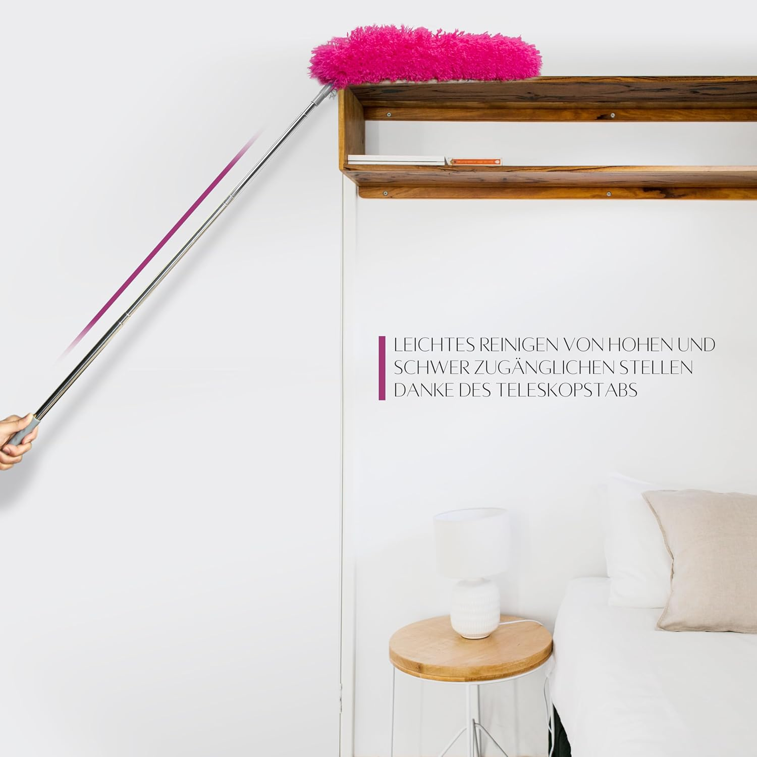 ALX Washable Microfibre Duster, Telescopic Duster Extendable up to 260 Cm. Stylish Cleaning for a Spotless Home (Pink) image number 6