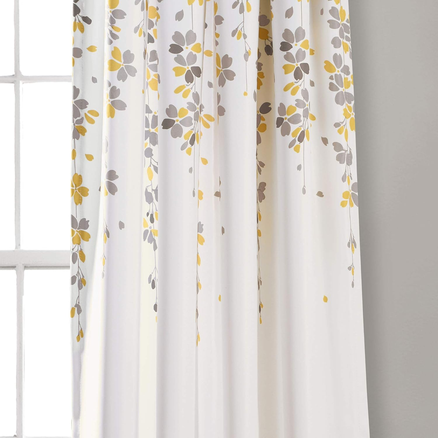 Lush Decor 16T000558 Weeping Flowers Room Darkening Window Panel Curtain Set, 84 Inch X 52 Inch, Yellow/Gray - Red image number 6