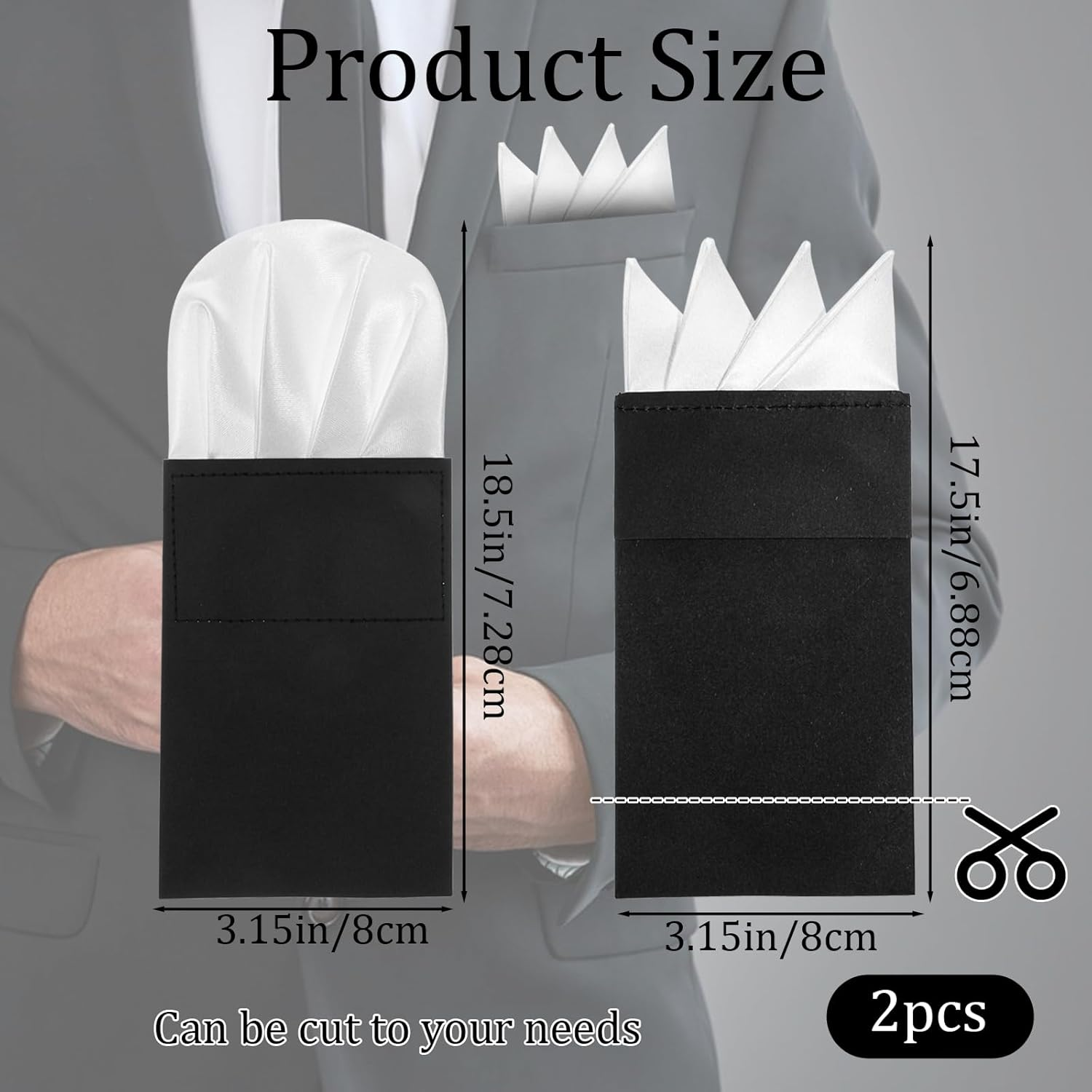 YBEATY 2PCS Prefolded Pocket Squares Pre-Folded Pocket Squares on Card Pockets Handkerchief White Masculine Polyester Suit Handkerchiefs Solid Color Pockets Hankies for Business Wedding Jacket Tuxedo image number 2