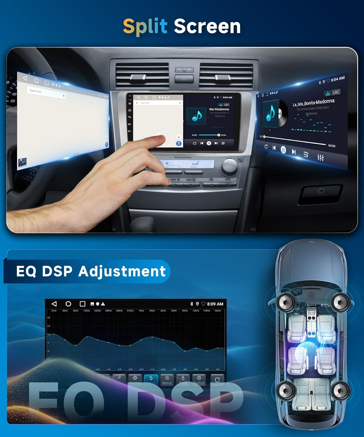 2+64G Car Stereo for Toyota Camry 2006-2011 Wireless Carplay Android Auto,9 Inch Touch Screen, Android/Gps/Wifi/10Band DSP Audio/Bluetooth/Swc/Backup Camera Car Radio for Toyota Camry image number 5