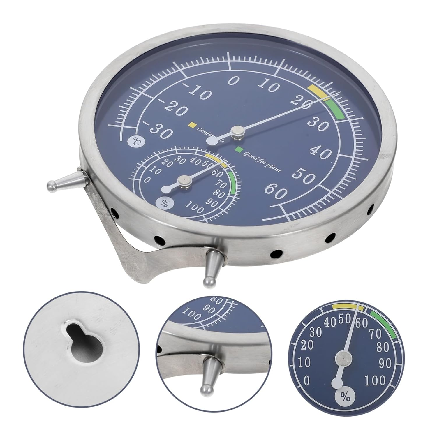 Milisten Stainless Steel Indoor Thermometer Hygrometer High Precision Analog Temperature Humidity Gauge Thermometer for Office Environmental Monitoring image number 3