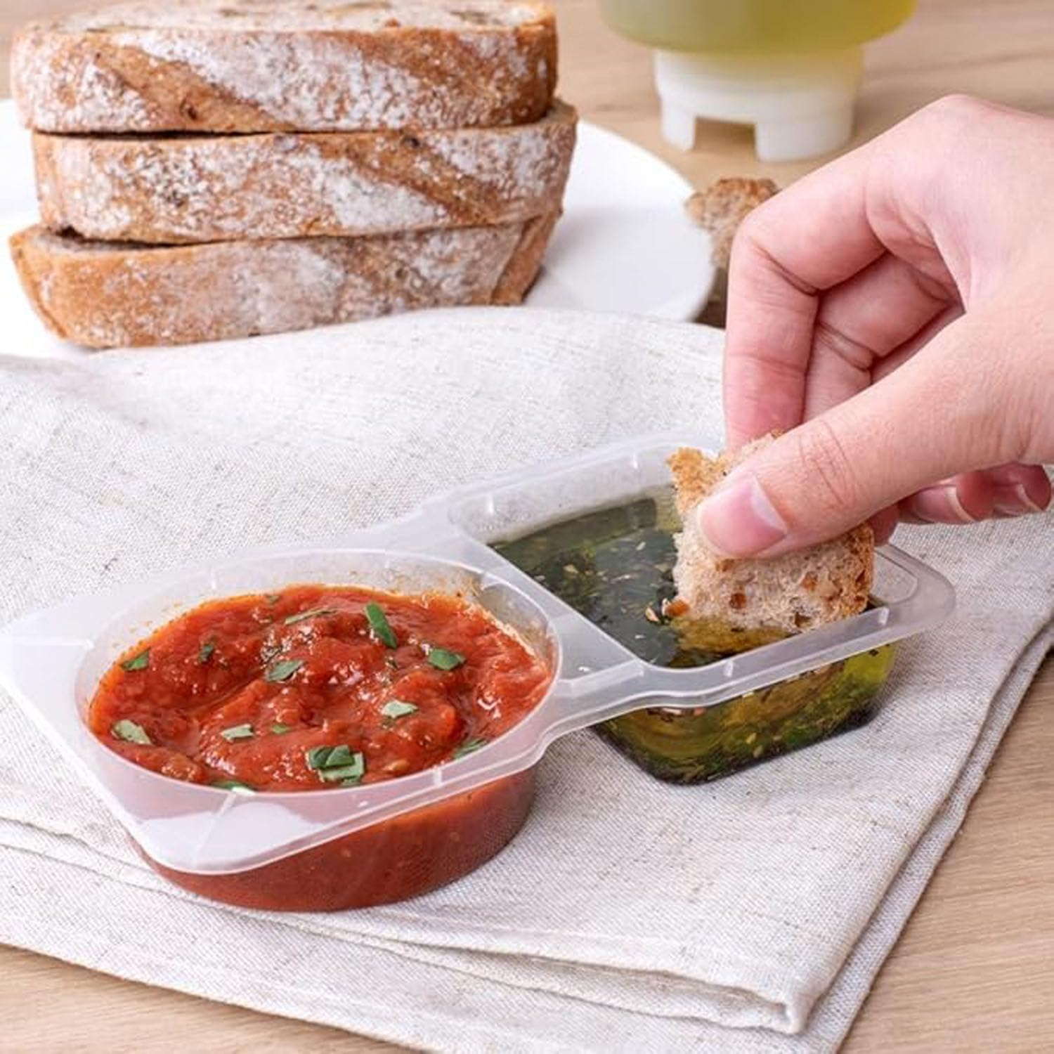 LYSAIMG 30Pcs Double Compartment Condiment Container with Lids,Portable Reusable Sauce Container,Double Compartment Snack Containers for Condiment, Dip, Sauce, Sampling and Travel Snacks image number 3