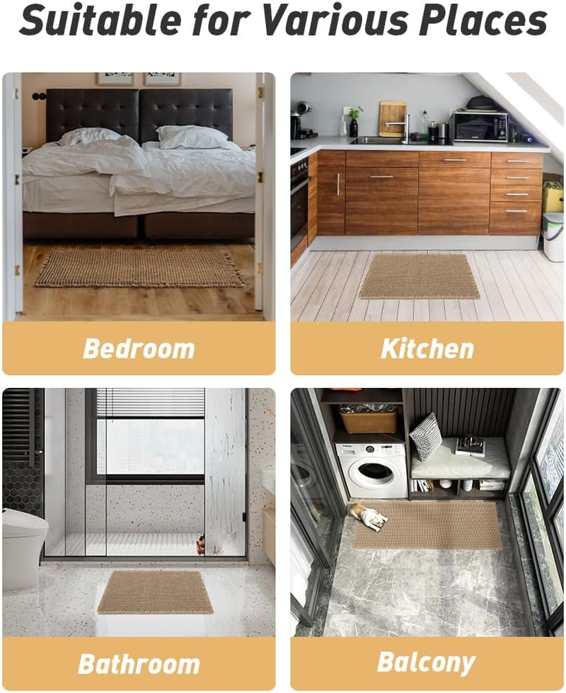 Upgraded Waffle Bath Mat 61X92 Super Absorbent Non Slip Comfortable Carpet for Tub, Shower Room, Machine Wash Dry with Tassels, Rubber Backed Bathroom Mats, Ultra Soft Brown