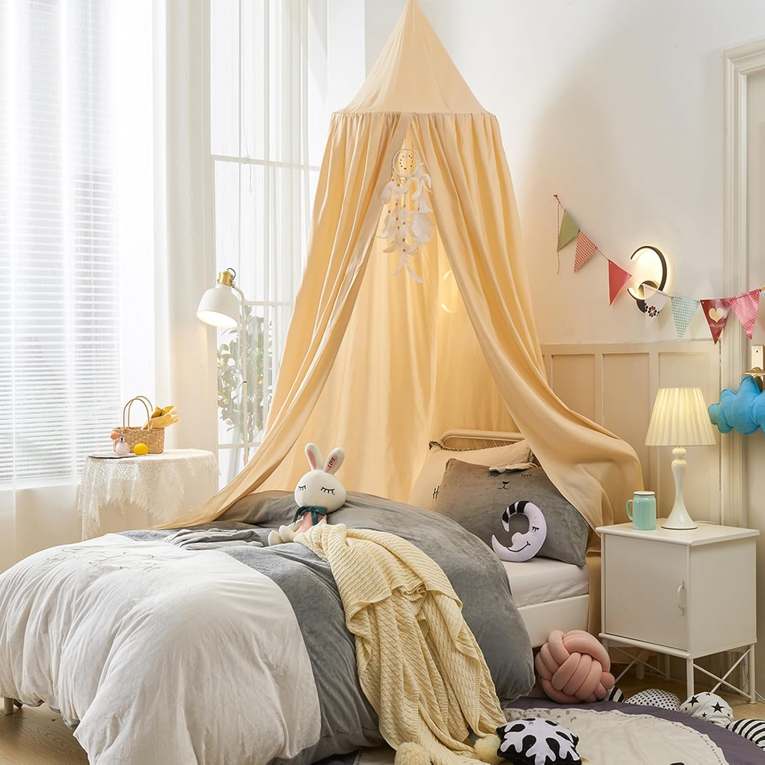 Princess Decor Canopy for Kids Bed, Soft and Durable Bed Canopy for Girls Room Tent Canopy Dreamy Mosquito Net Bedding, Children Reading Canopies Indoor(Khaki) image number 1