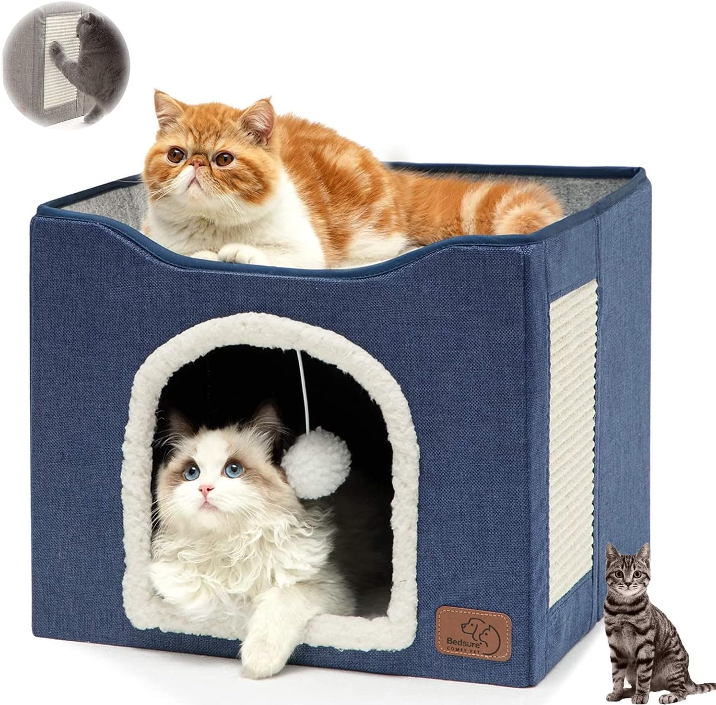 Mofish Cat Beds for Indoor Cats,Large Pet Cat Cube House Foldable with Ball Hanging and Scratch Pad,Soft and Self Warming Cat Cando Cave & Furniture,Kitten Shelter with Warm Plush Bed image number 1