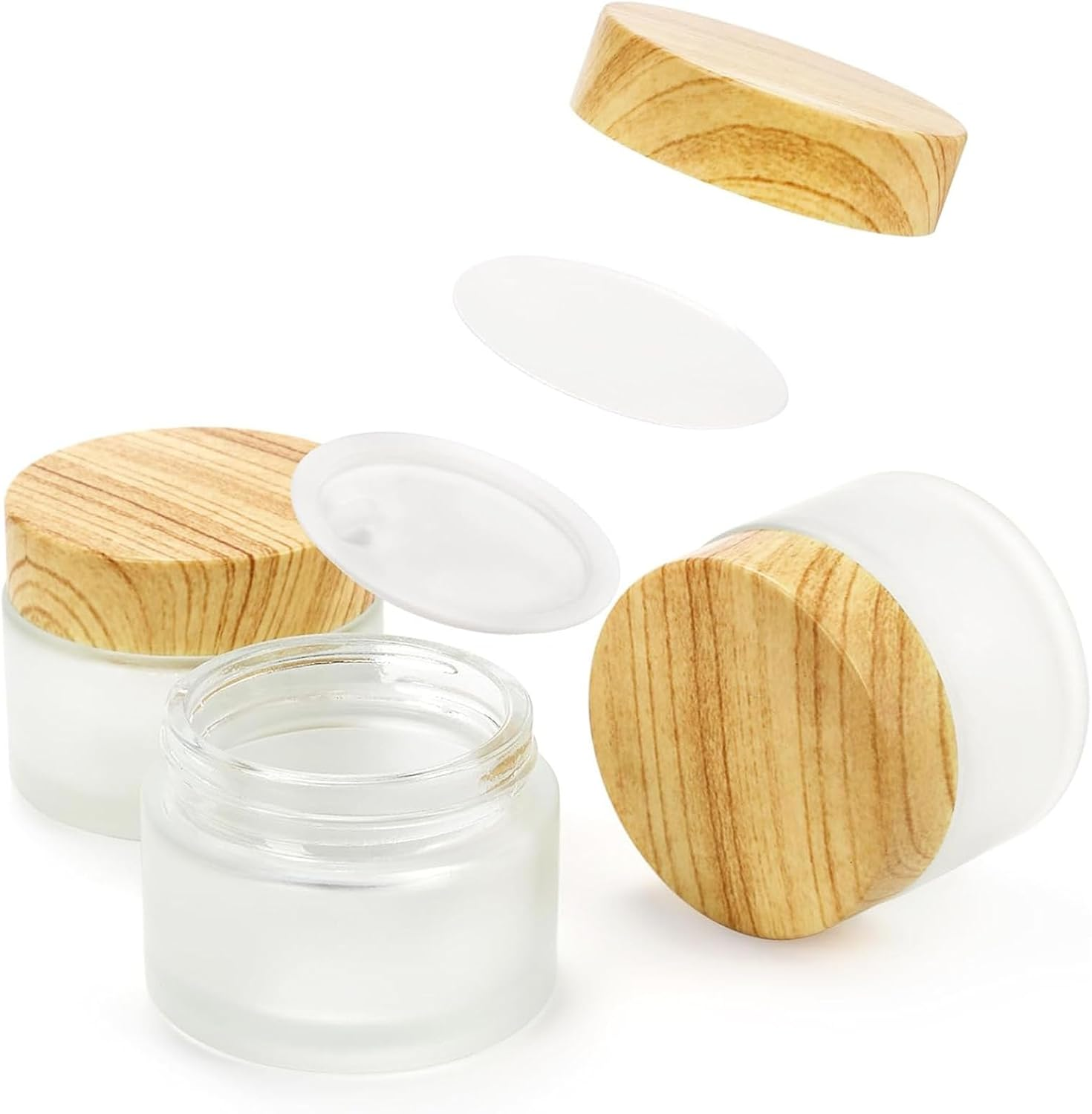 Glass Coastal Container with Lid,Round Frosted Glass Jars with Leakproof Lids,Reusable Small Empty Sample Jars for Makeup Lip Scrub Balm Lotions Sample Eye Creams DIY (4Pcs, 50ML)