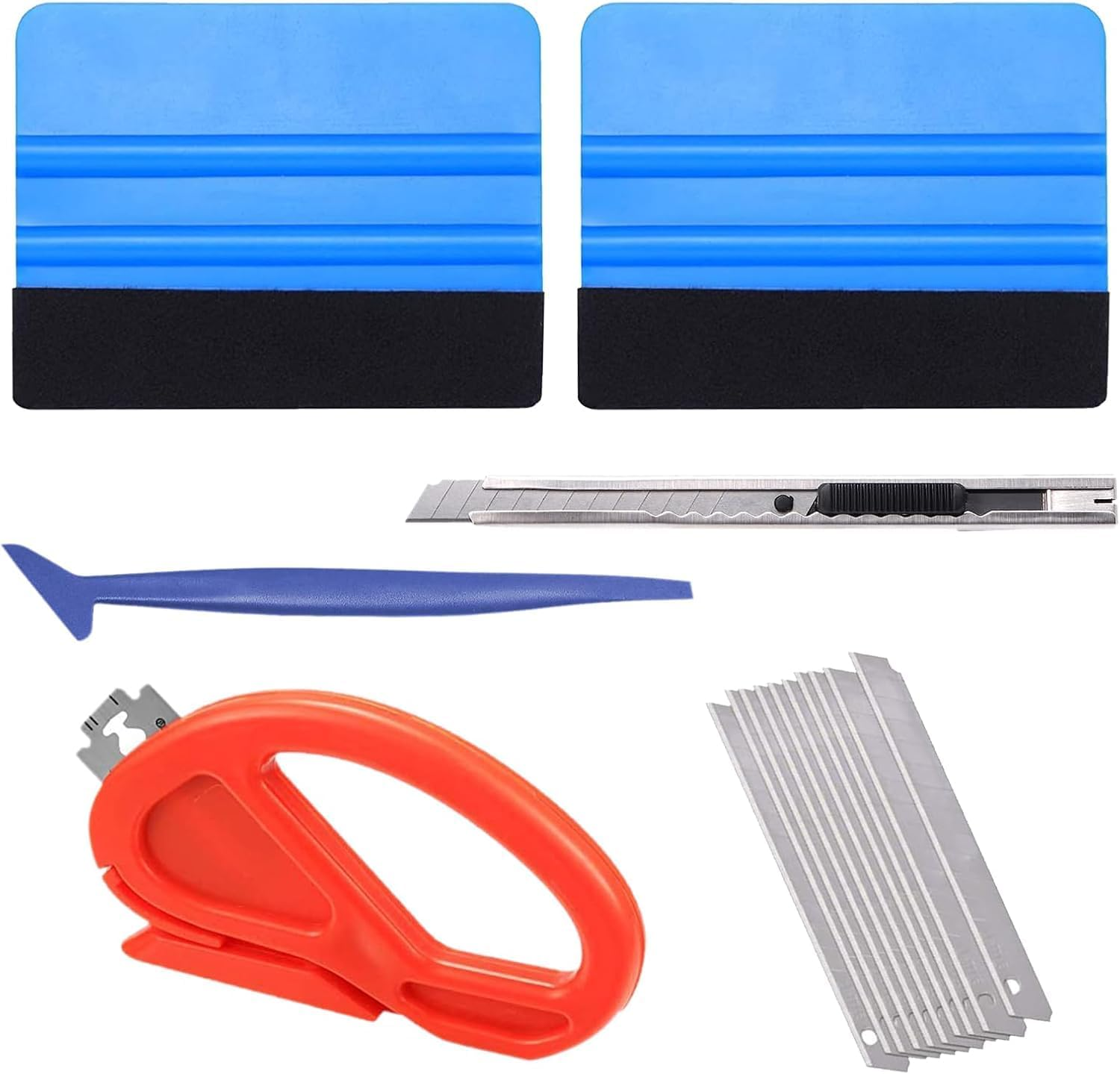 HENWUBEI 15 PCS Vehicle Vinyl Wrap Window Tint Film Tool Kit, Car Window Film Tinting Tools, Vinyl Wrap Kit Includes Felt Squeegee, Blades, Membrane Cutter, Edge Trimming Squeegee (Blue)