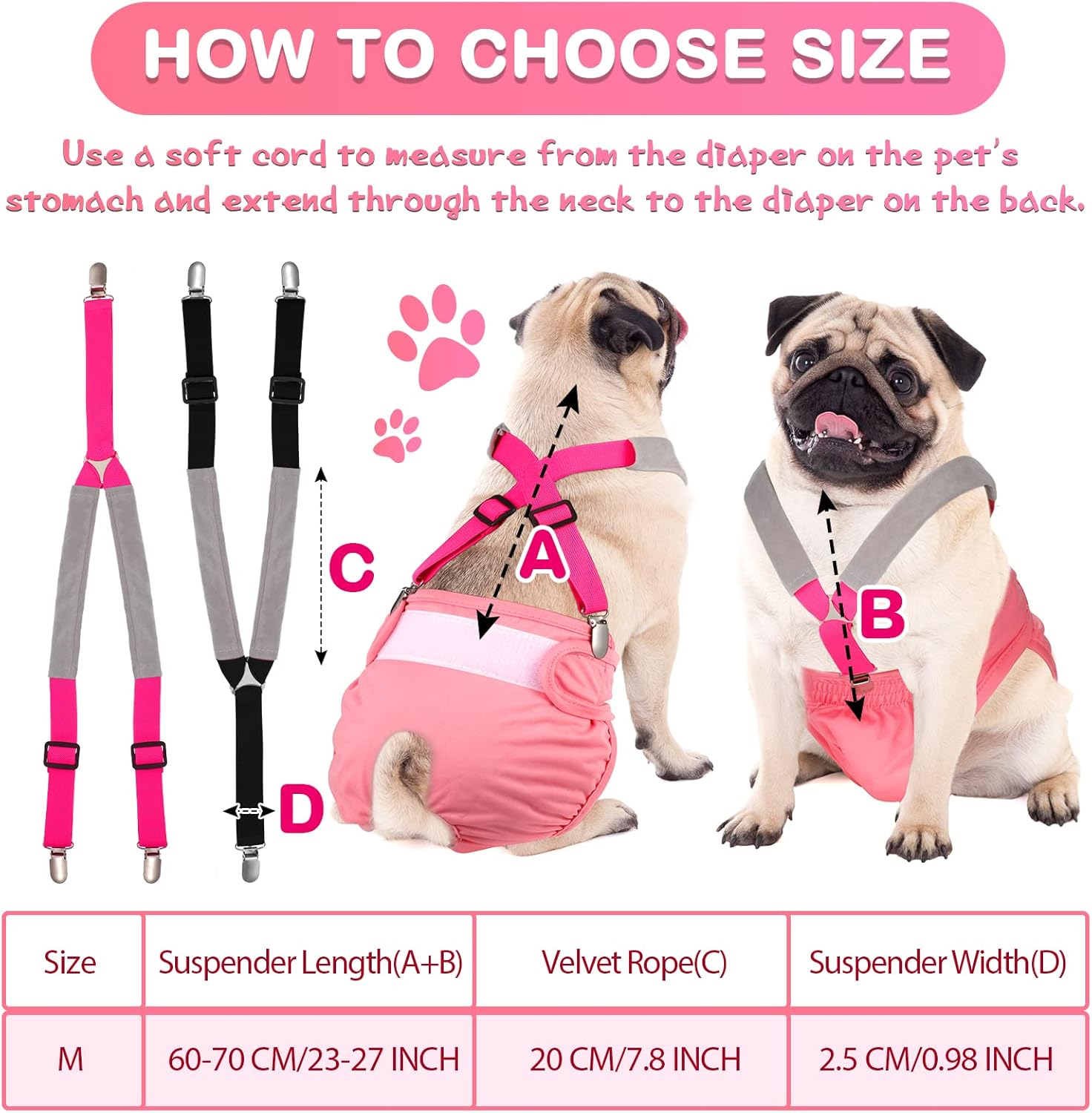 Saintrygo 2 Pieces Dog Diaper Suspenders Belly Bands Canine Harness Keep Diaper on Your Dog for Small Medium and Large Dogs (Black, Pink, Medium) image number 6