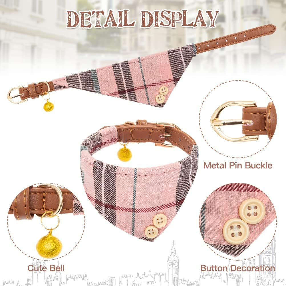 EXPAWLORER Dog Collar and Leash Set - Classic Plaid Dog Bow Tie and Dog Bandana Collar with Bell, Dog Leash Tangle Free, Adjustable Collars for Small Medium Large Dogs Cats, Holiday Ideal Gift image number 5