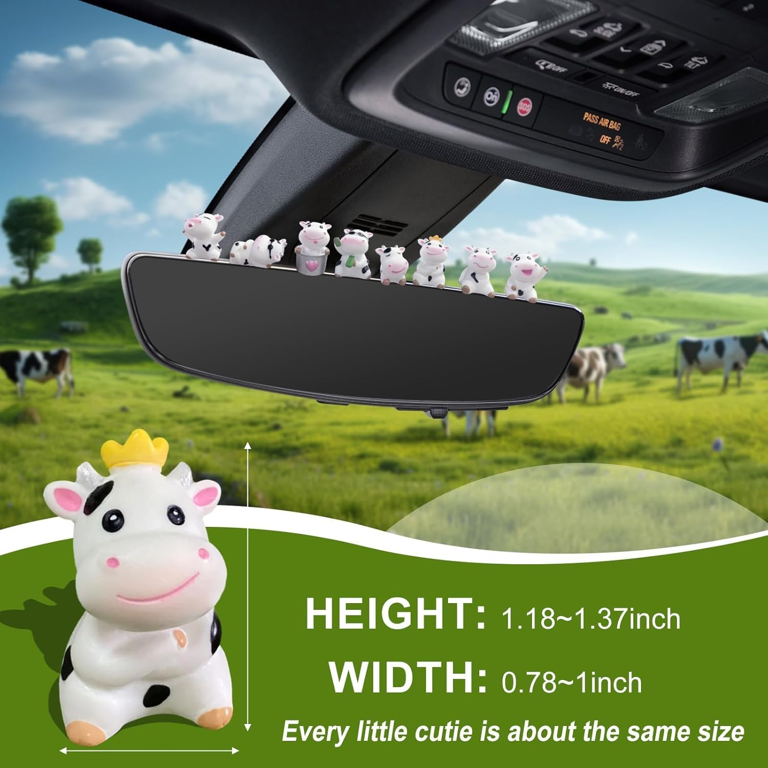 8Pcs Cute Cow Car Dashboard Ornaments - Vehicle Rear View Mirror/Dashboard/Touchscreen Top Funny Adorable Mini Decor Set, Cars Interior Accessories for Women Men (1, Cow) image number 2