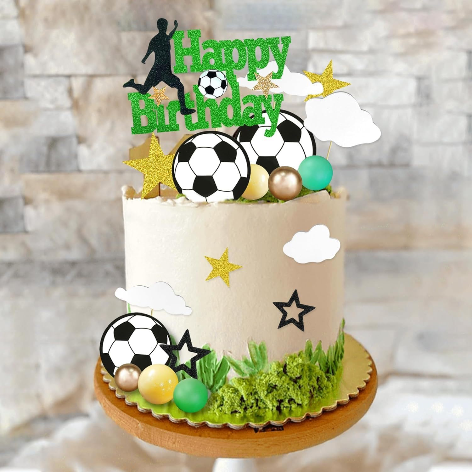 32Pcs Soccer Cake Toppers Cake Decorative Cards, Soccer Theme Birthday Sports Party Supplies, Football Theme Party Decorations for Boy Men image number 2