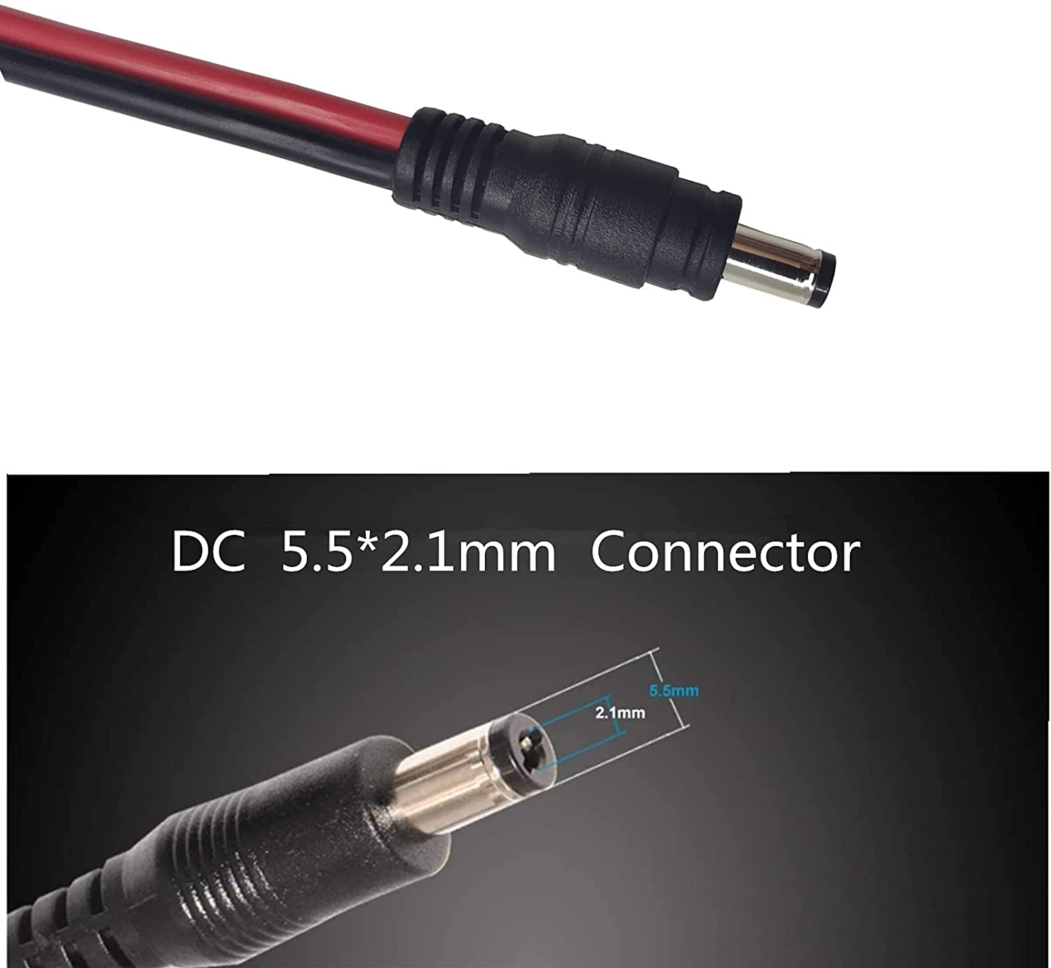 DC 5.5 X 2.1Mm Connector Car Charger Power Supply Cord 10Ft - 12V 24V Cigarette Lighter Male Plug with LED Light 16AWG Wire 15A Fuse for Portable DVD Player, Car, Camera image number 1