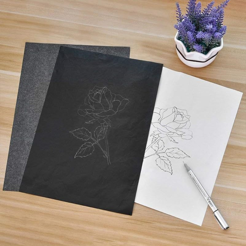 TEHAUX 50 Sheets Black Carbon Transfer Paper, Single-Side Graphite Tracing Paper for Clear Copying and Drawing, A4 Size