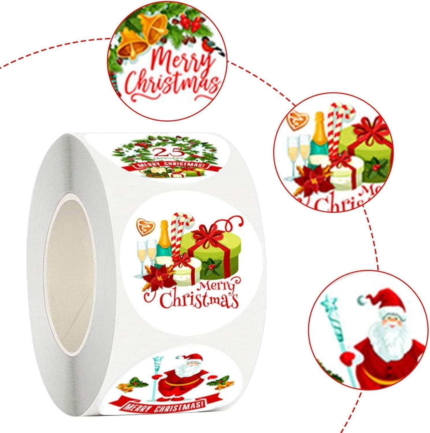 500 PCS Merry Christmas Labels, 1.5&rdquo; Envelope Seal Stickers, Card Gift Envelope Boxes, Xmas Stickers Rolls for Party Supplies image number 3