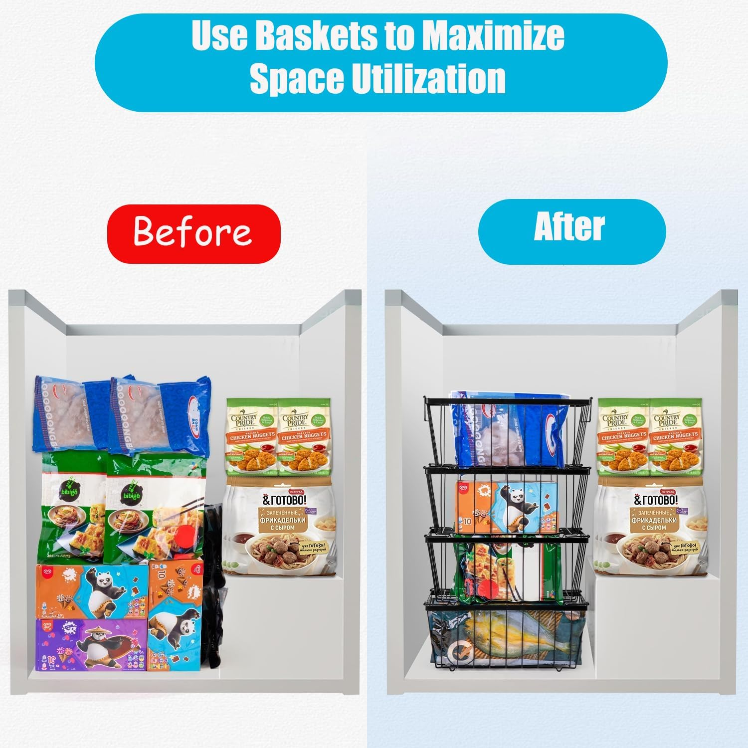 Chest Freezer Organizer,4 Pack Freezer Baskets for Chest Freezer,Stackable Metal Deep Freezer Basket,For Upright Freezers Sort Frozen Meats & Food with Better Space Utilization image number 1