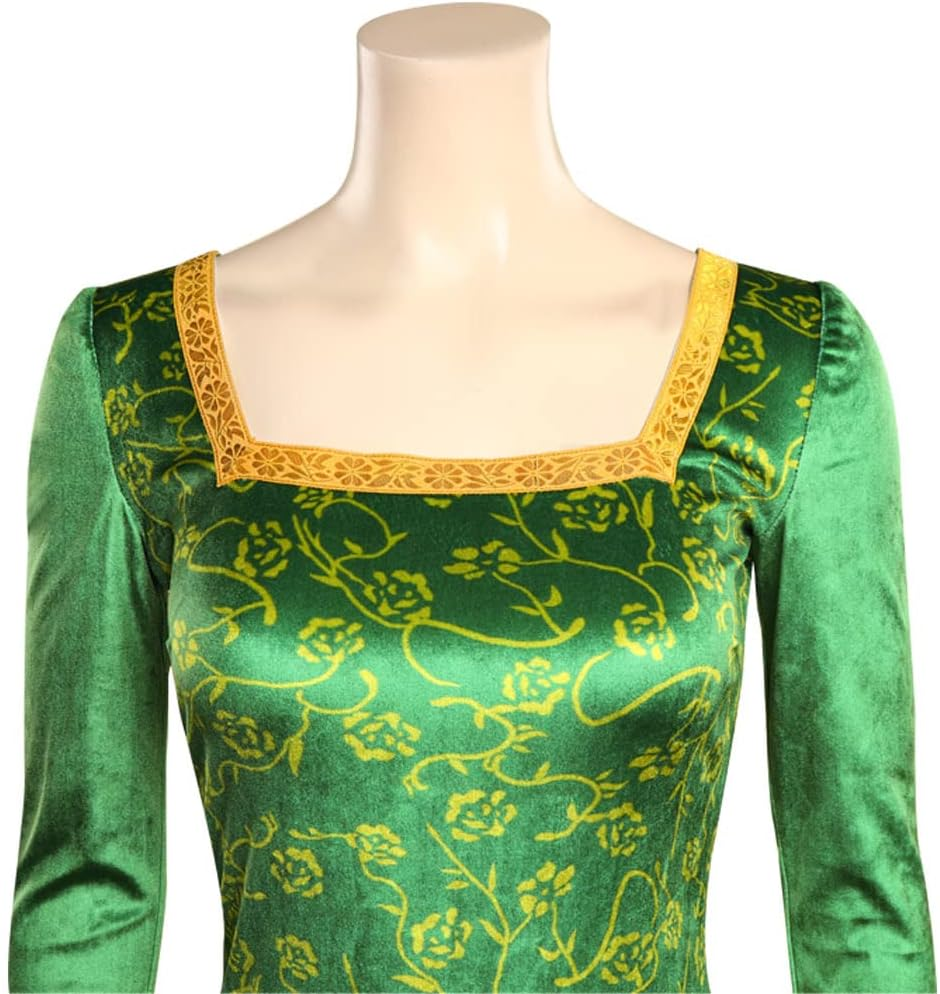 Chahouk Women'S Fiona Cosplay Costume Green Dress with Long Sleeve Adult Princess Fiona Dress Gown Halloween Party Outfit image number 1