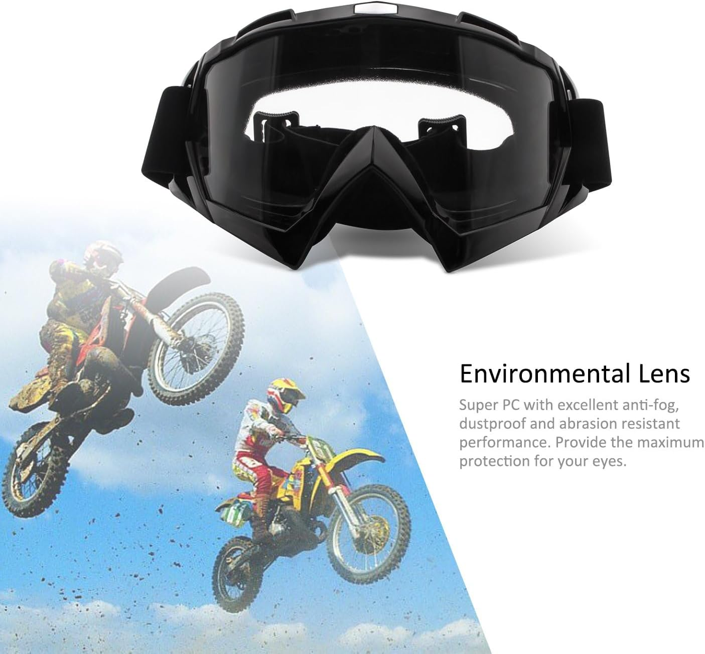 Motorcycle Goggles Dirt Bike Goggles Motocross Goggles Windproof ATV Goggles Dustproof Racing Gogglesscratch Resistant Ski Goggles Protective Safety Glasses PU Resin Goggles