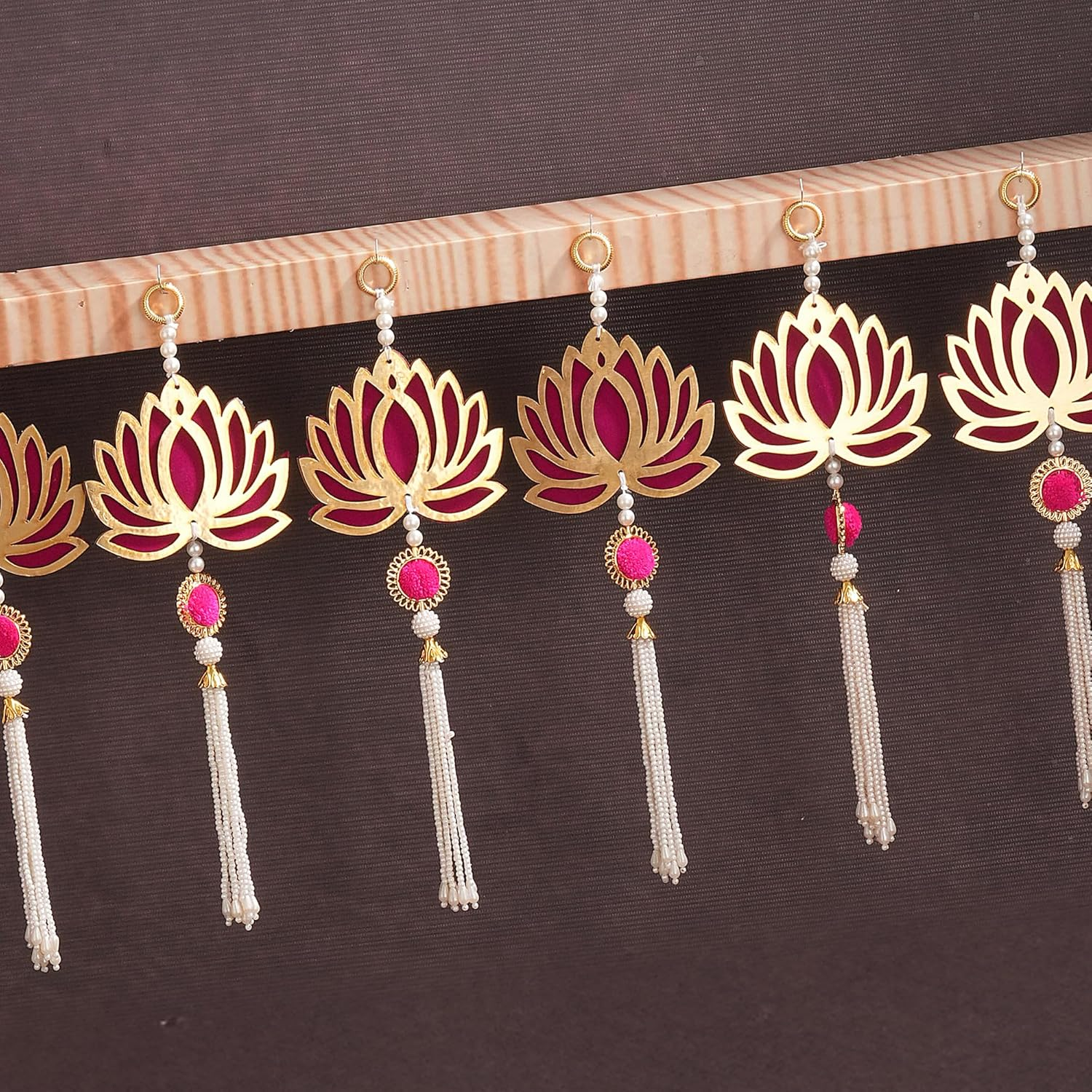 TIED RIBBONS Lotus Backdrop Hanging Pooja Decor | Plastic, 11 Inch | Set of 10 | Indian Diwali Decorations for Home, Navratri, Wedding, Ganesh Pooja, Door Entrance | Ganesh Chaturhti Decoration image number 2