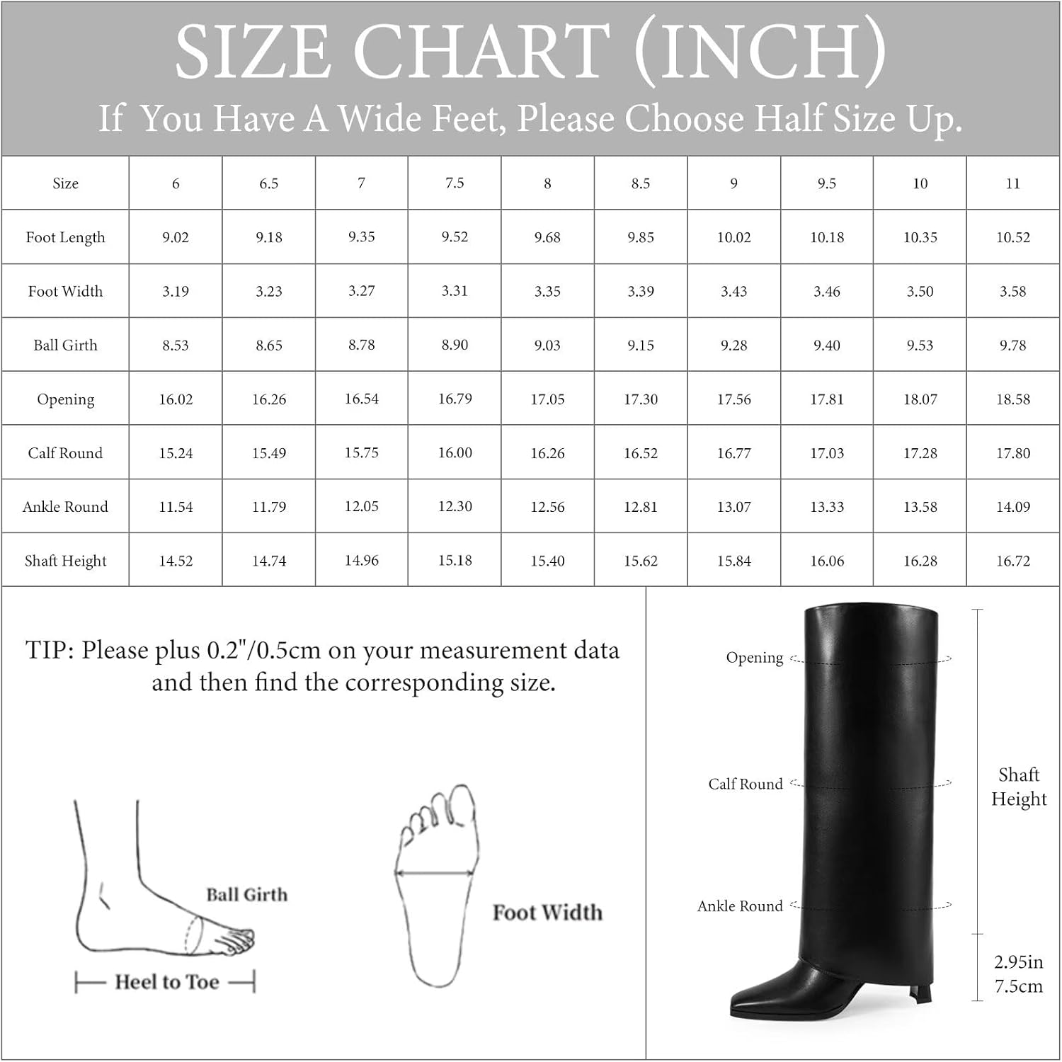 Wetkiss Knee High Boots Women Fold over Square Toe Chunky Heel with Half Zipper Long Knee High Dress Tall Boots for Women Fashion Party Wedding Daily