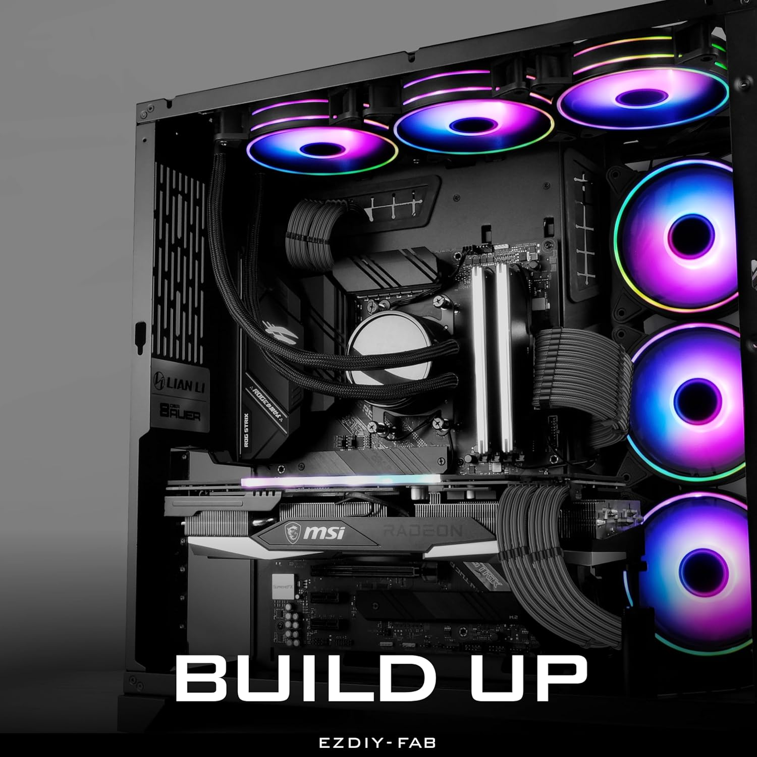 EZDIY-FAB PSU Cable Extension Sleeved Custom Mod GPU PC Power Supply Soft Nylon Braided with Comb Kit 24Pin/3X 8PIN to 6+2Pin/ 2X 8PIN to 4+4Pin-300Mm/11.8In -Carbon image number 1