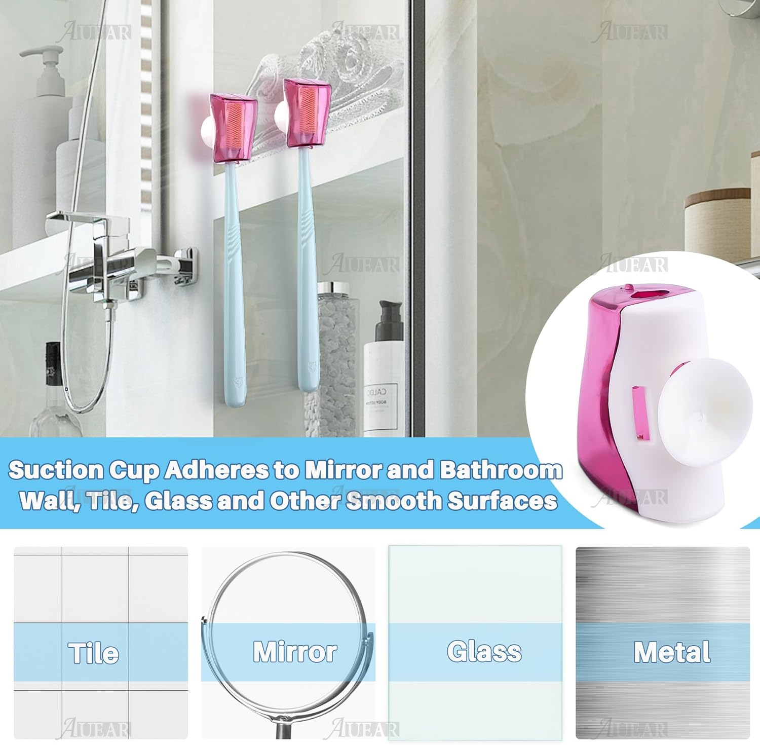 AUEAR, 3 Pack Toothbrush Head Covers with Suction Cup anti Dust Wall Holder Mirror Protective Case for Home Travel Outdoor & Camping image number 4