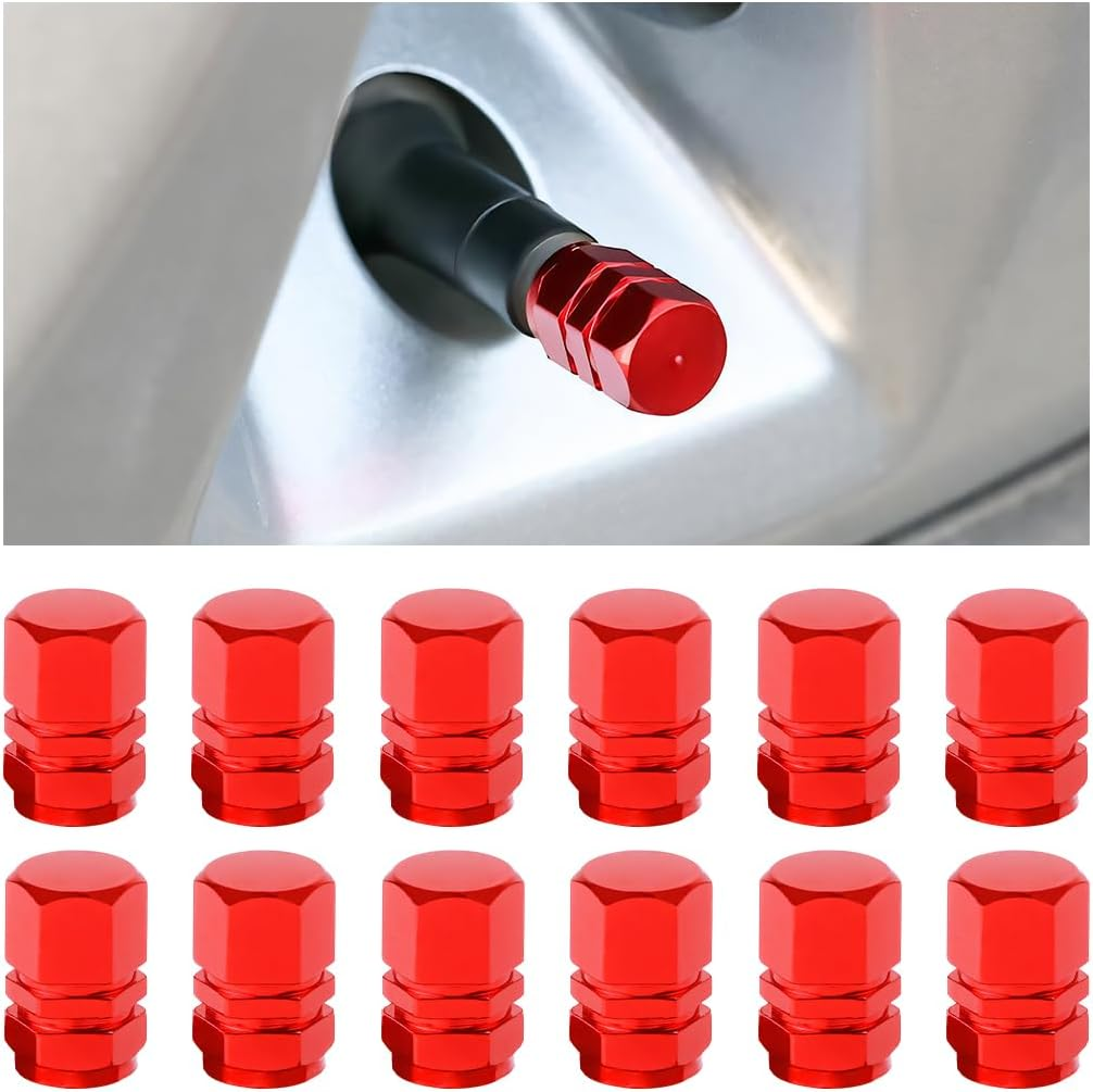 JNNJ 12 Pieces Valve Caps, Car Valve, Metal Caps, Air Cap Cover, Tyre Valve Caps, Aluminium Alloy Air Caps Cover, Metal Car Wheel Tyre Valve Stem Caps, Cars, Suvs (Red) image number 5