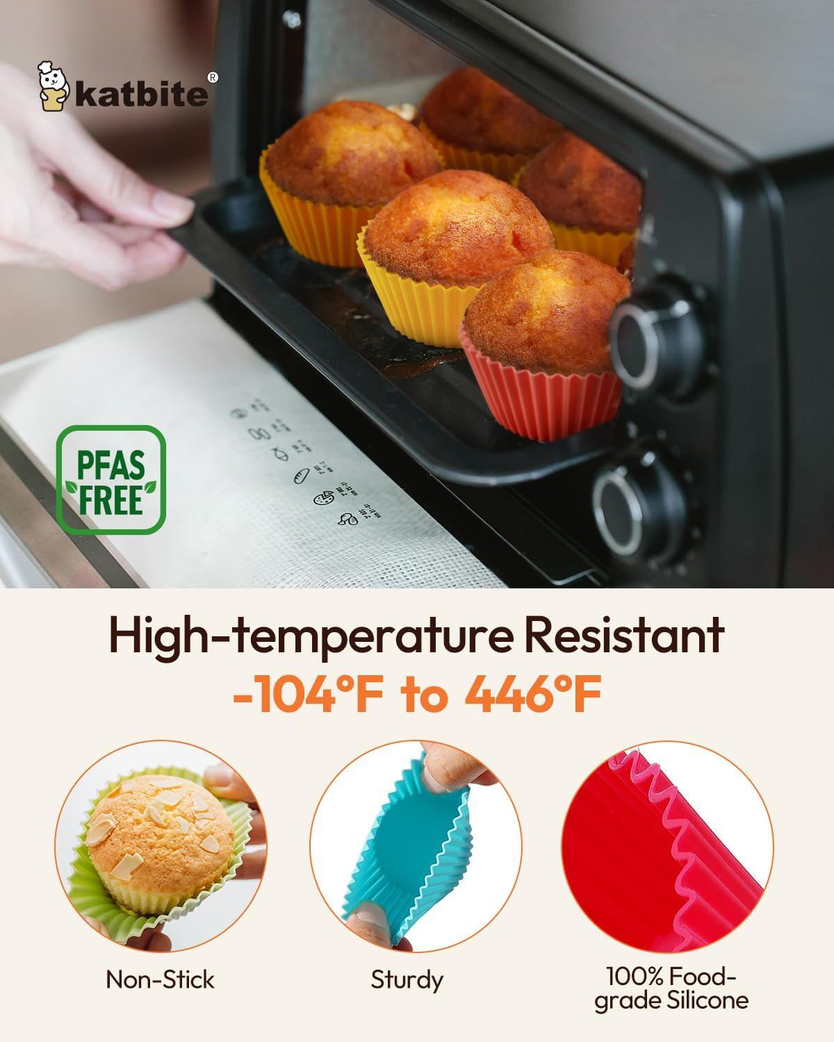 Katbite Reusable Silicone Baking Cups 24 Pack - Non-Stick Muffin Cupcake Liners Set, Thick & Heavy Duty Cupcake Molds - Perfect for Party Halloween Christmas Bakery Supplies, Multicolor image number 2