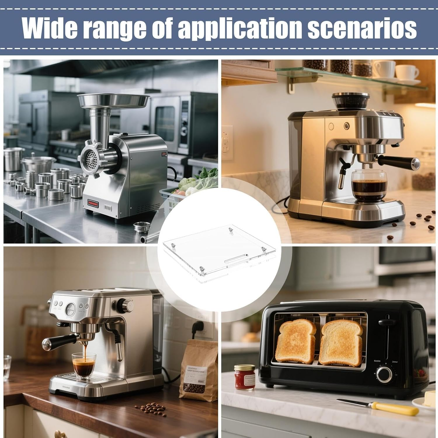 Coffee Maker Slider Tray for Counter - Acrylic Appliance Slider Tray with Rubber Wheels | 14X13In Roller Board Home Kitchen Machine Organizer for Mixer Countertop image number 4