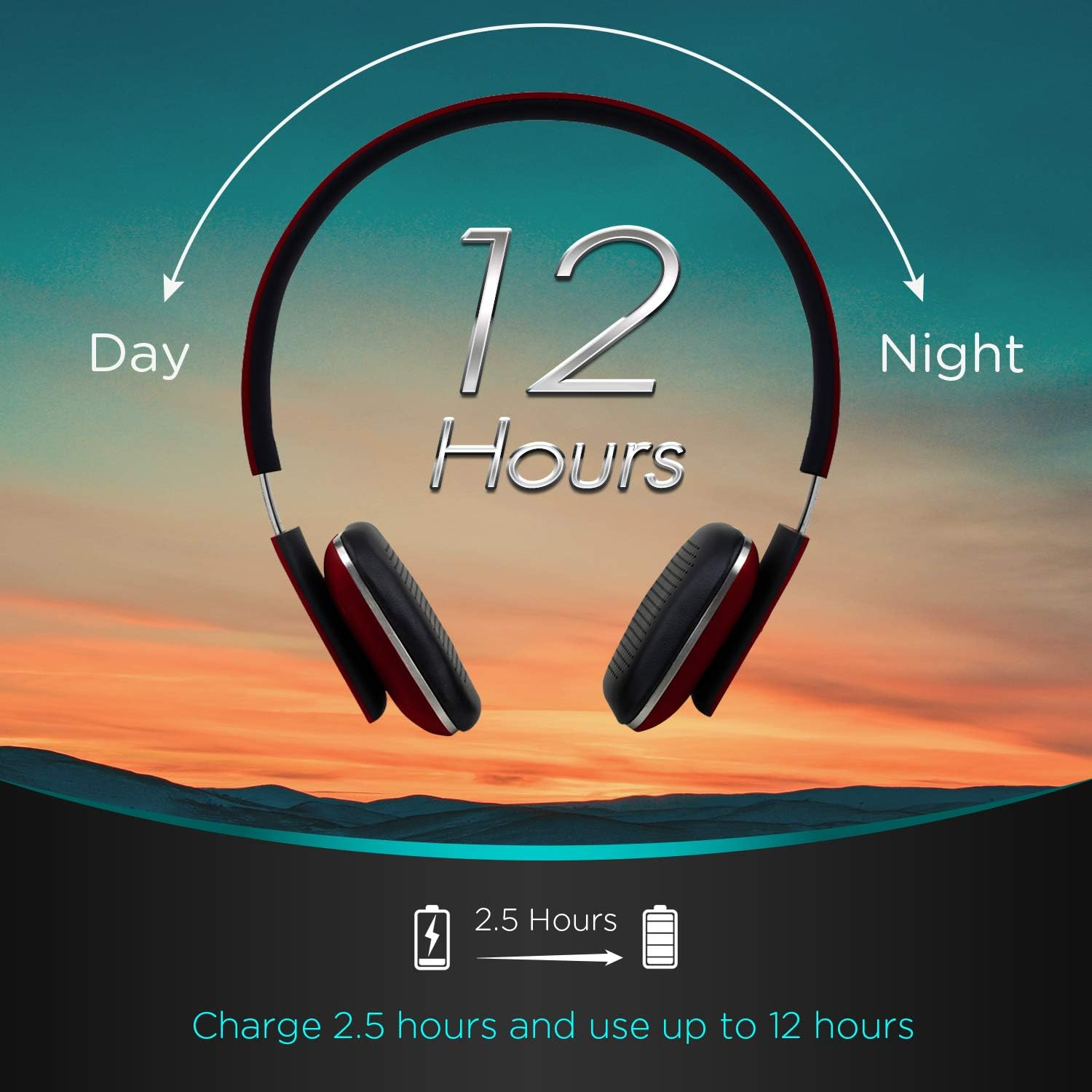 August EP636 Wireless Bluetooth Headphones on Ear Headset with Built-In Mic, Hands-Free Calling, Flexible Design, 12 Hours of Battery Life, Bluetooth V4.1 for Android Iphone PC Windows Mic - Red image number 3