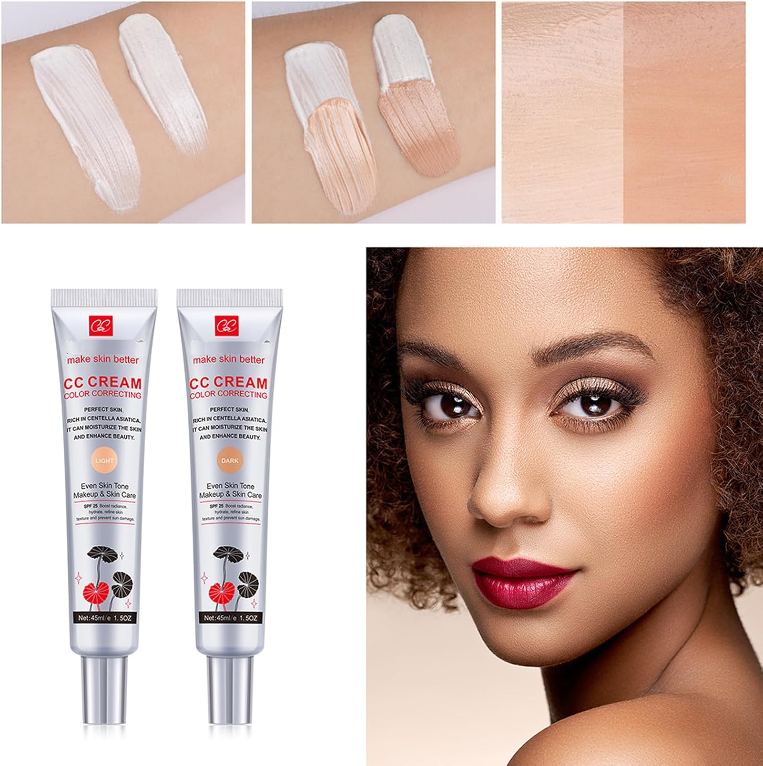 CC Cream-Colour Changing and Correcting Foundation with Centella Asiatica,Light Shade for Moisturizing & Even Skin Tone, Makeup and Skin Care, 1.5Oz/45Ml image number 4