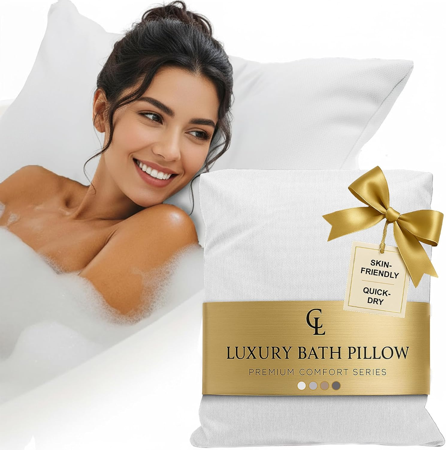 Luxury Bath Pillow for Tub - Thick and Comfortable Bathtub Pillow Support for Head and Neck and Back - Washable Quick-Drying Bath Pillows - Bath Cushion for Home Spa - Fits Any Bathtub - Sand