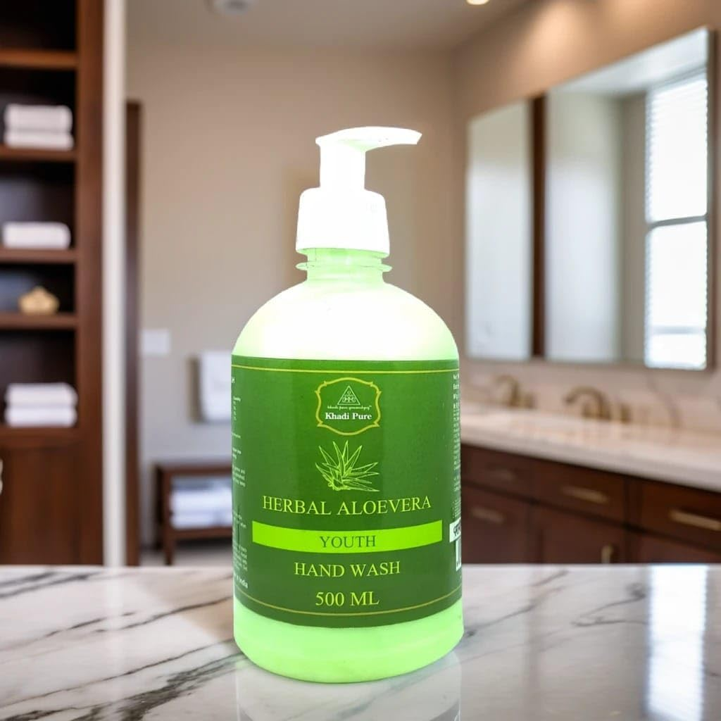 Khadi Pure Herbal Aloe Vera Hand Wash Bottle, 500 Ml, Green image number 6