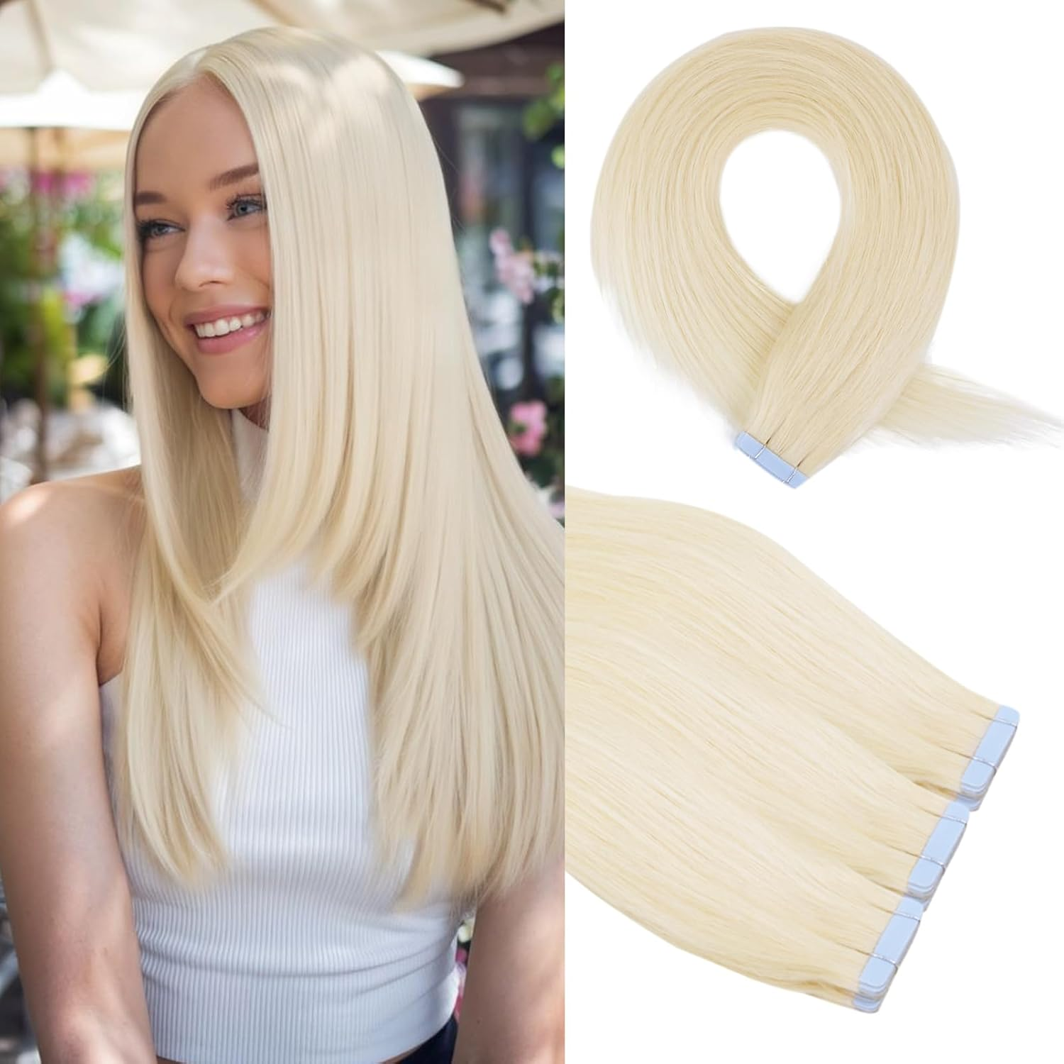Faddishair Tape in Hair Extensions Human Hair 18 Inch 20Pcs 50Grams Platinum Blonde Remy Human Hair Tape in Extensions Invisible Salon Quality (Platinum Blonde) image number 4