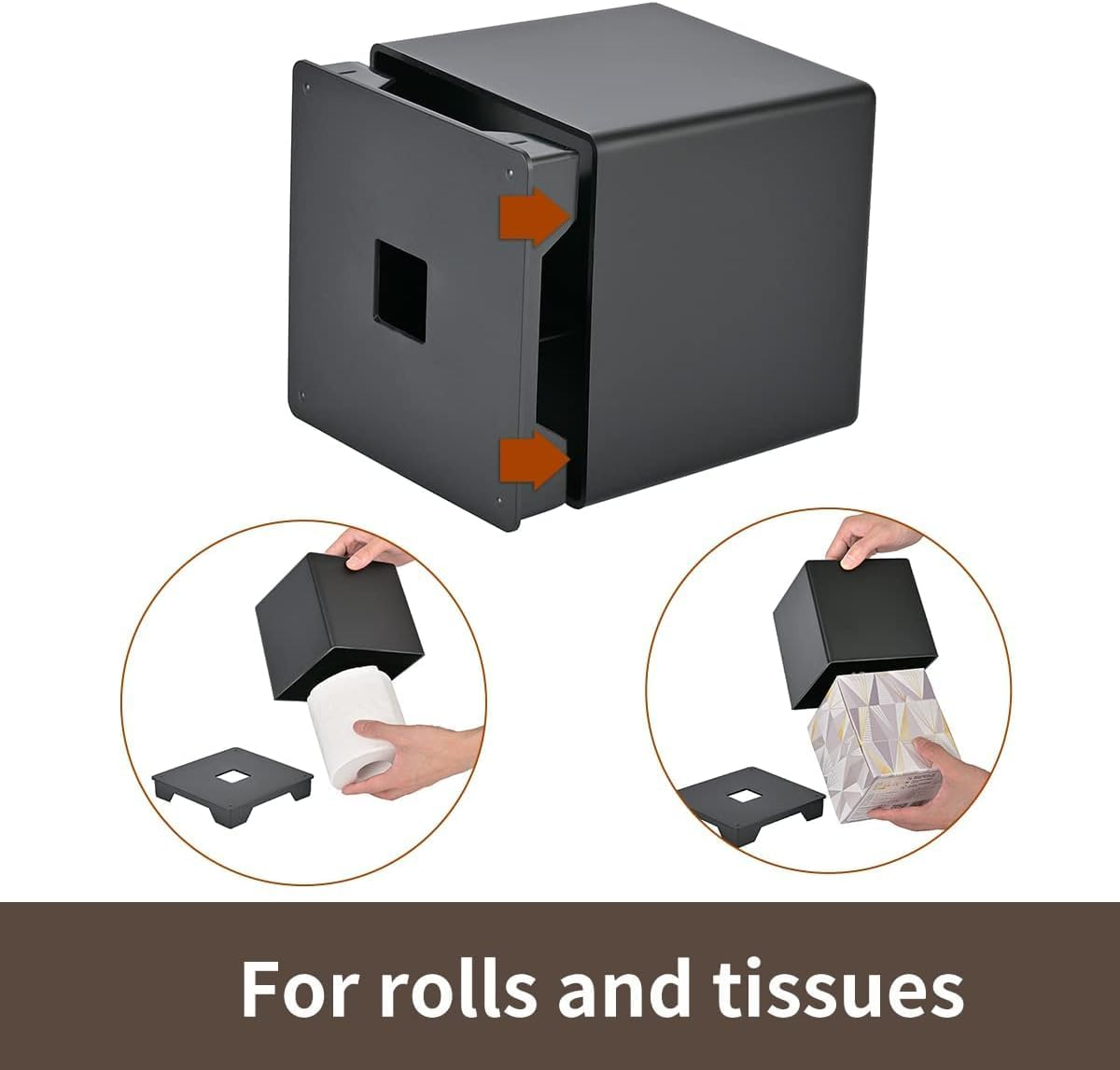 Tissue Box Cover, Square Facial Holder Storage for Bathroom Vanity, Countertops, Dressers, Night Stand, Parlors and Offices - Black