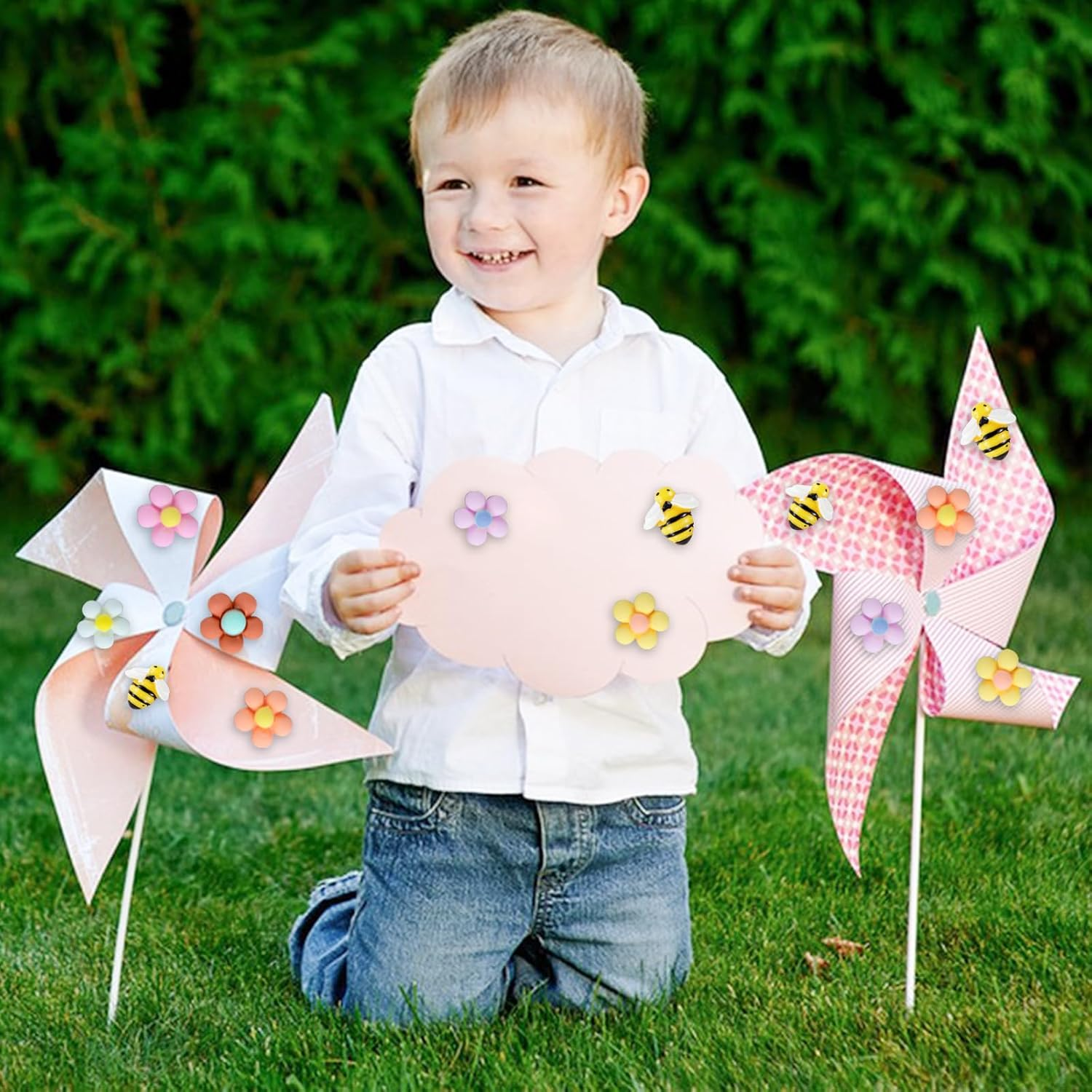 46Pcs Flower Drawing Pins for Pinboard, Bee Push Cute Pin Board Pins with Storage Box, Thumbtacks Reusable Pushpins Pins for Cork Board, School, Office Map, Photo Wall Use image number 1