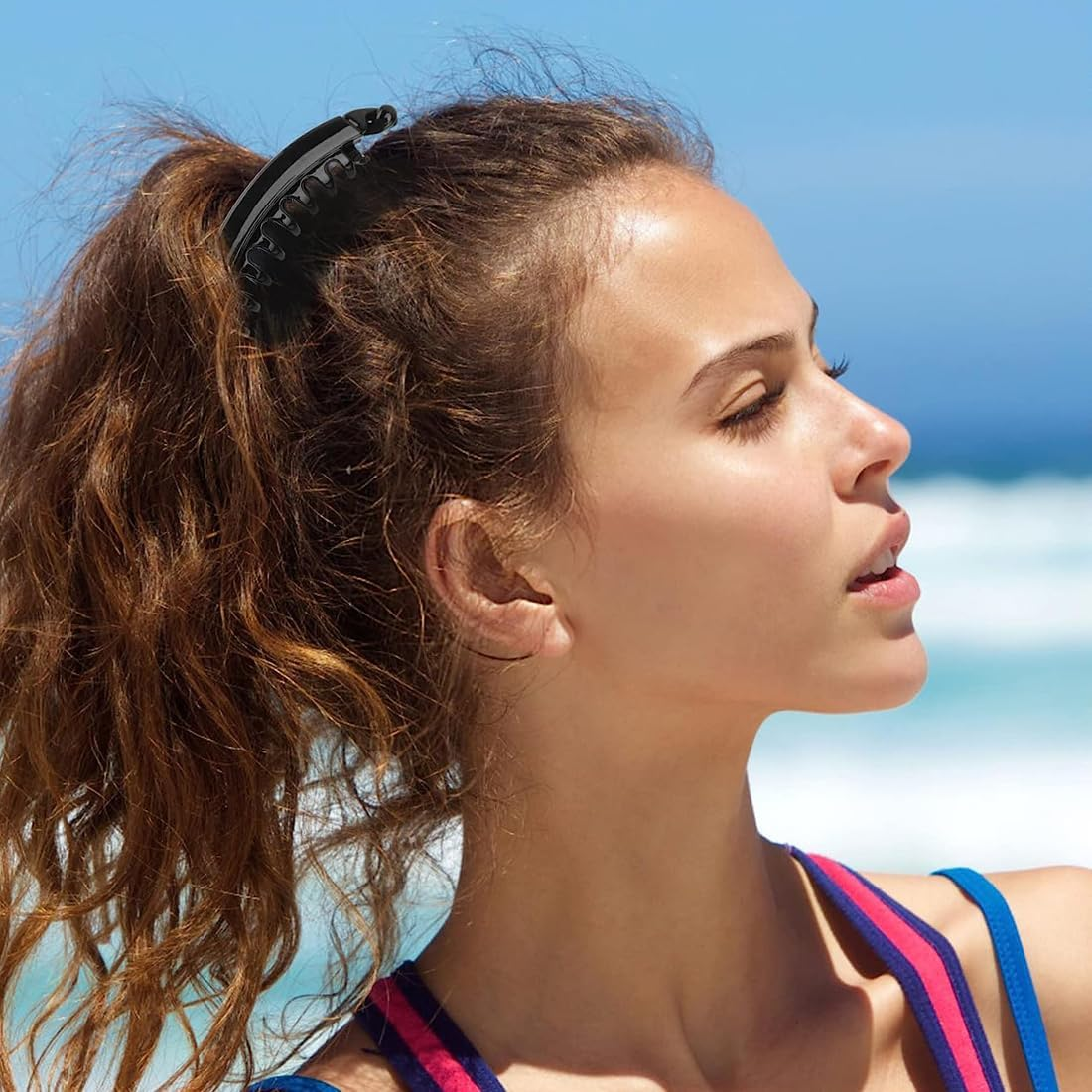 PLABBDPL Pack of 2 Ponytail Hair Clips, Large Banana Clips, Colourful Banana Hair Clip for Thick Hair, Non-Slip Ponytail Holder Clip for Women and Girls